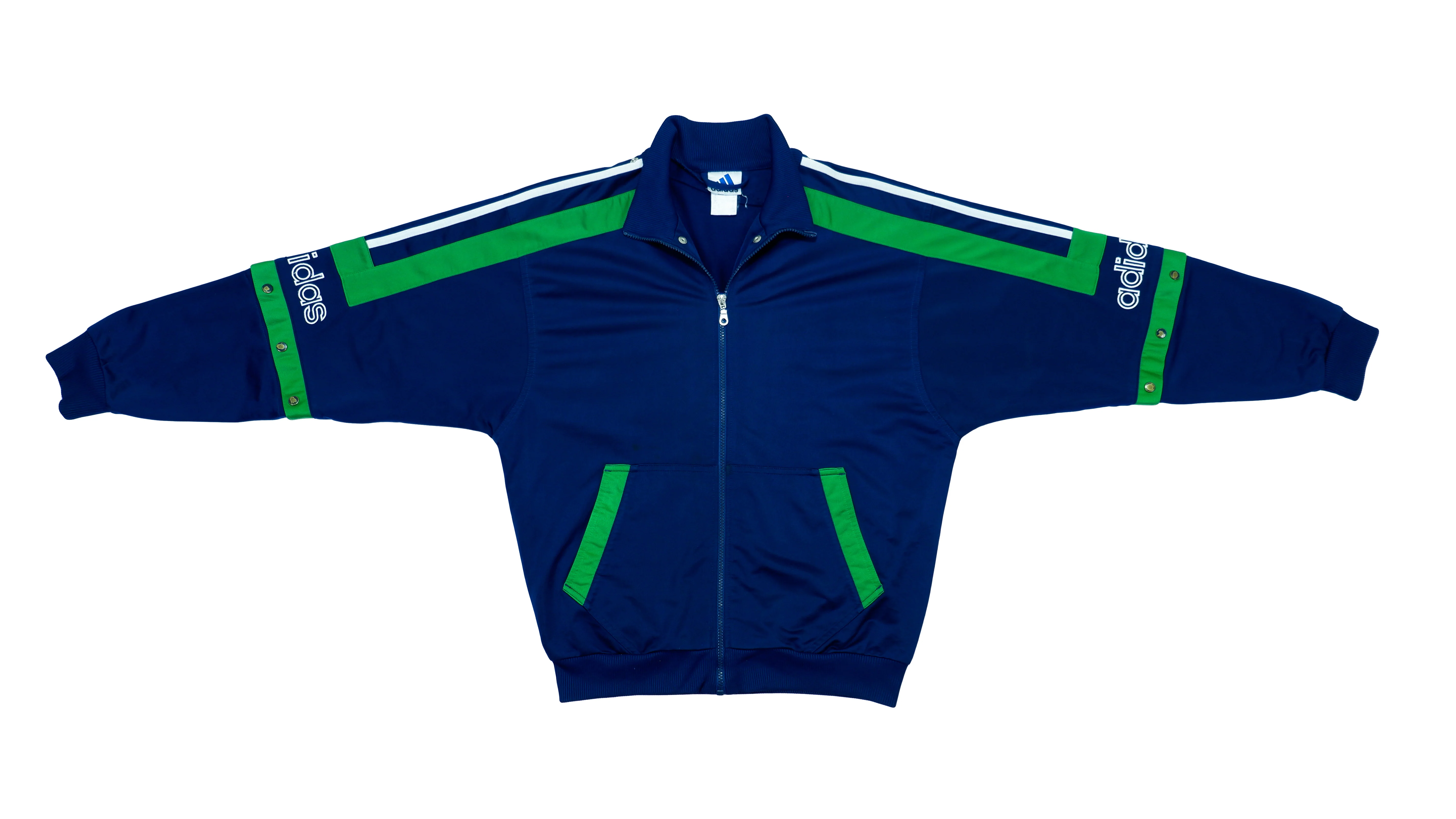 Adidas - Blue & Green Big Logo Track Jacket 1990s Medium - Image 2
