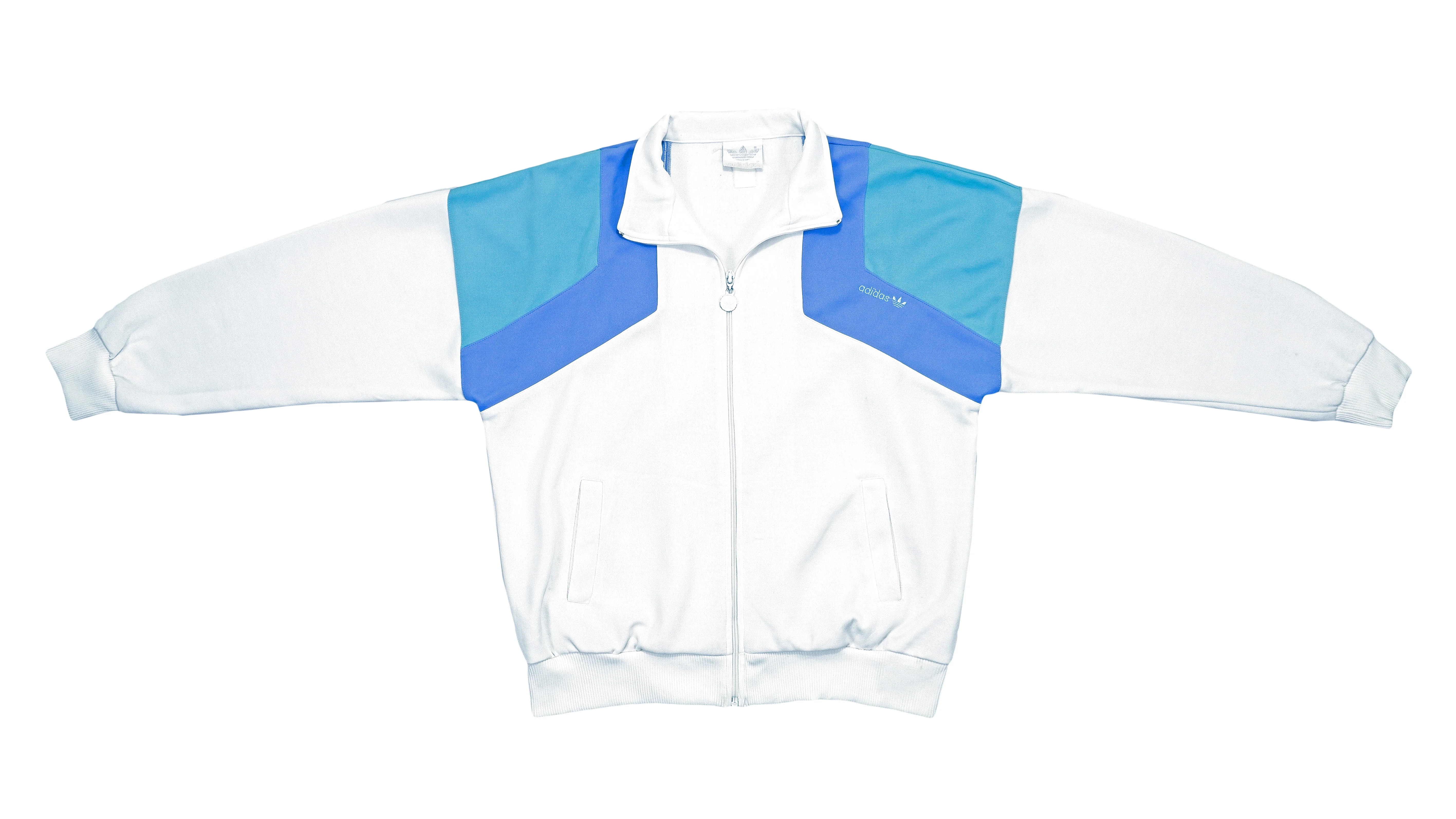 Adidas - White & Blue Track Jacket 1990s Medium