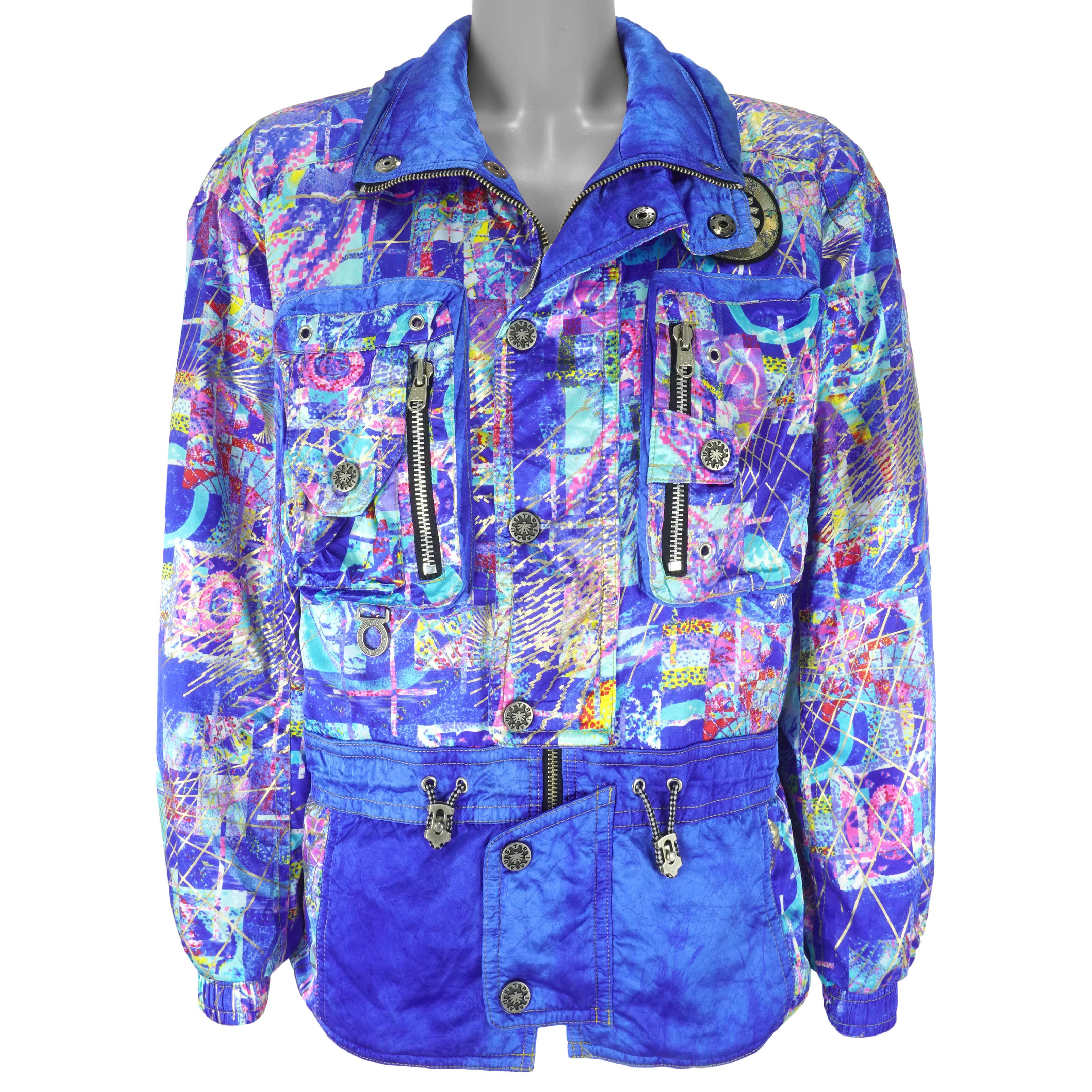Asics - Austria Crazy Patterned Zip & Button-Up Ski Jacket 1990s Large - Image 3