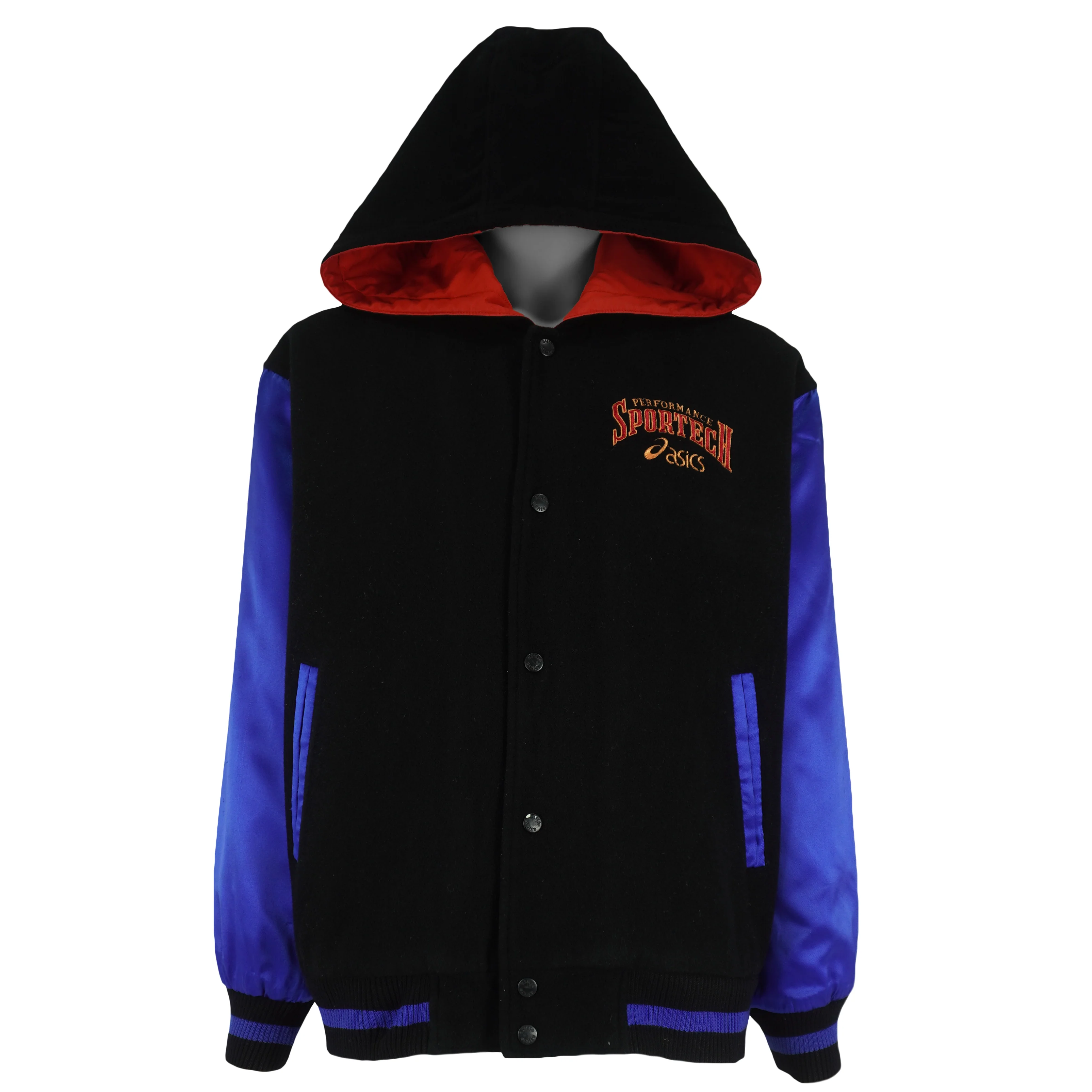 Asics - Black & Purple Big Spell-Out Hooded Warm Jacket 1990s Large - Image 3