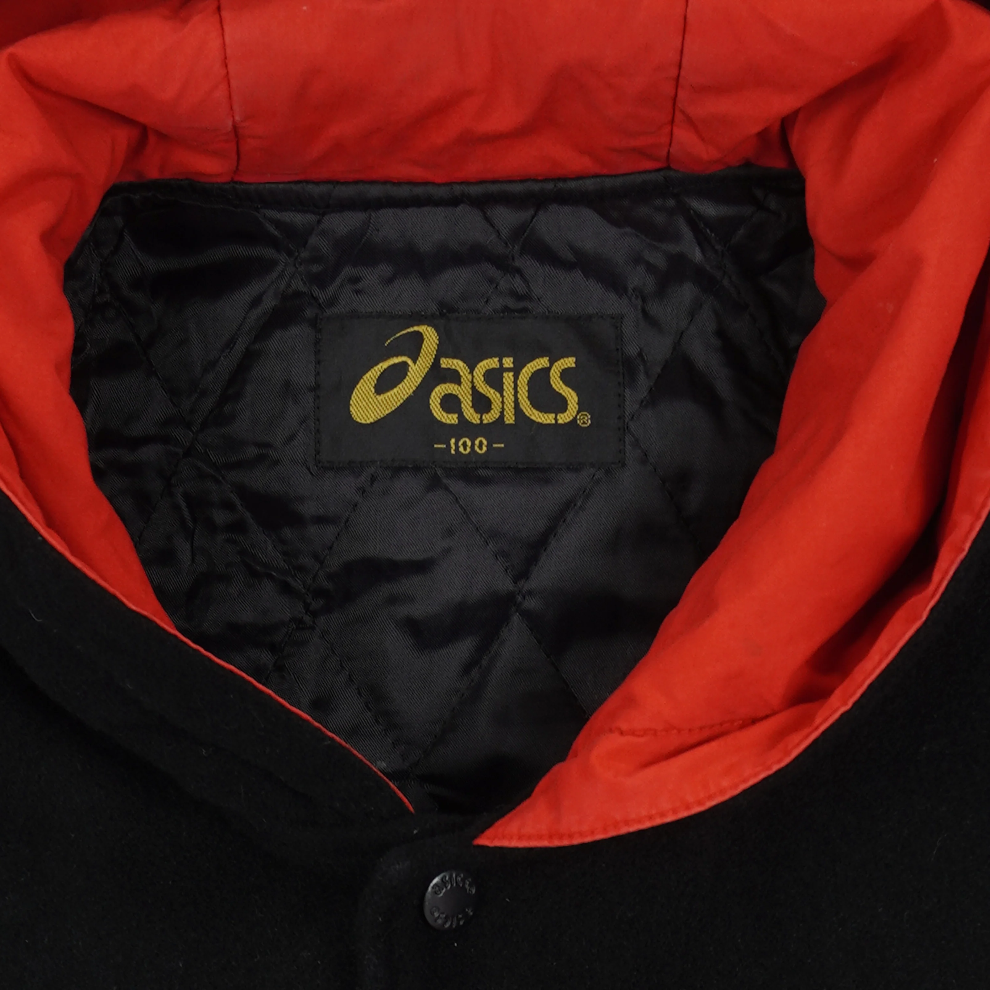 Asics - Black & Purple Big Spell-Out Hooded Warm Jacket 1990s Large - Image 5