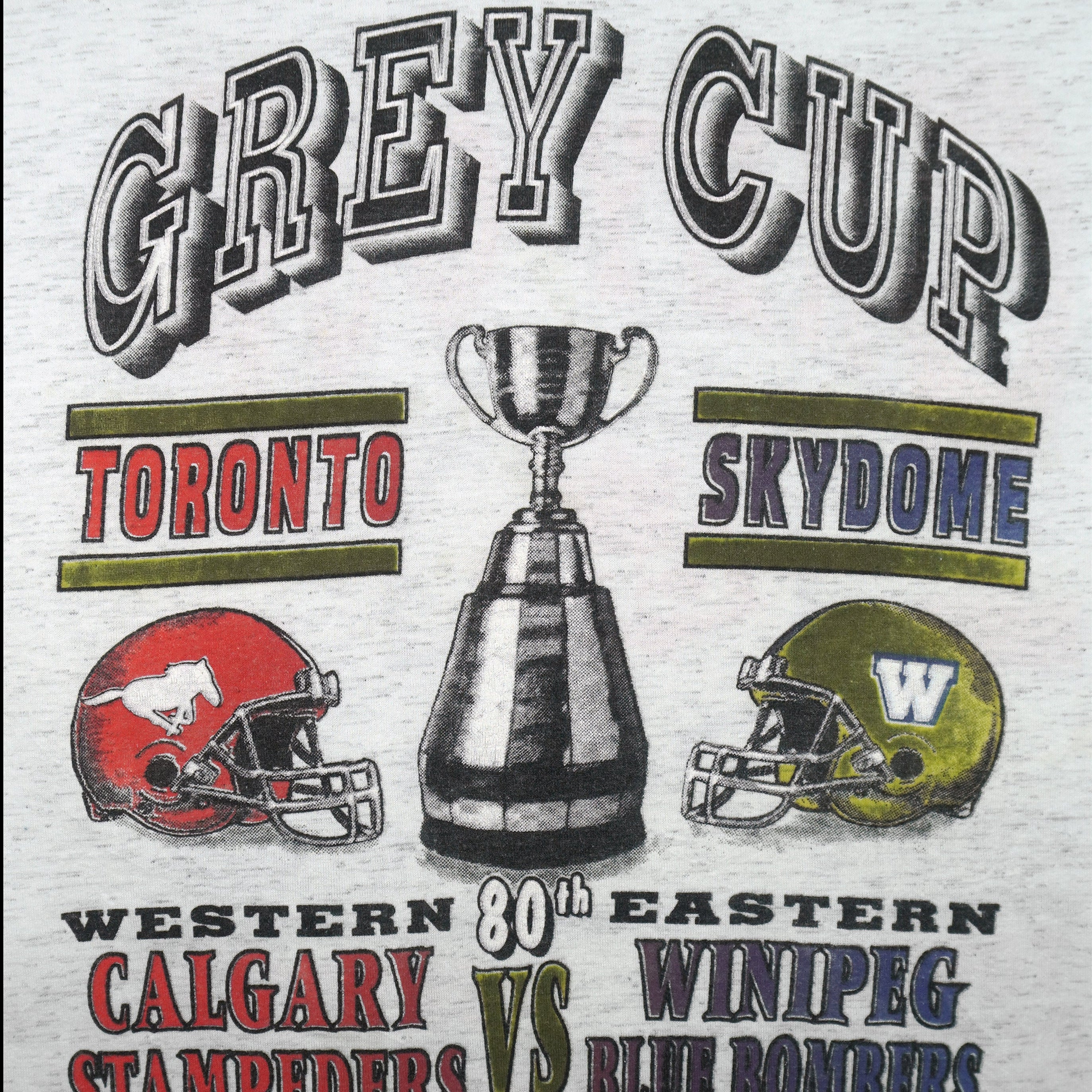 CFL - Calgary Stampeders VS Winnipeg Blue Bombers Roll Up Sleeves T-Shirt 1992 X-Large - Image 3
