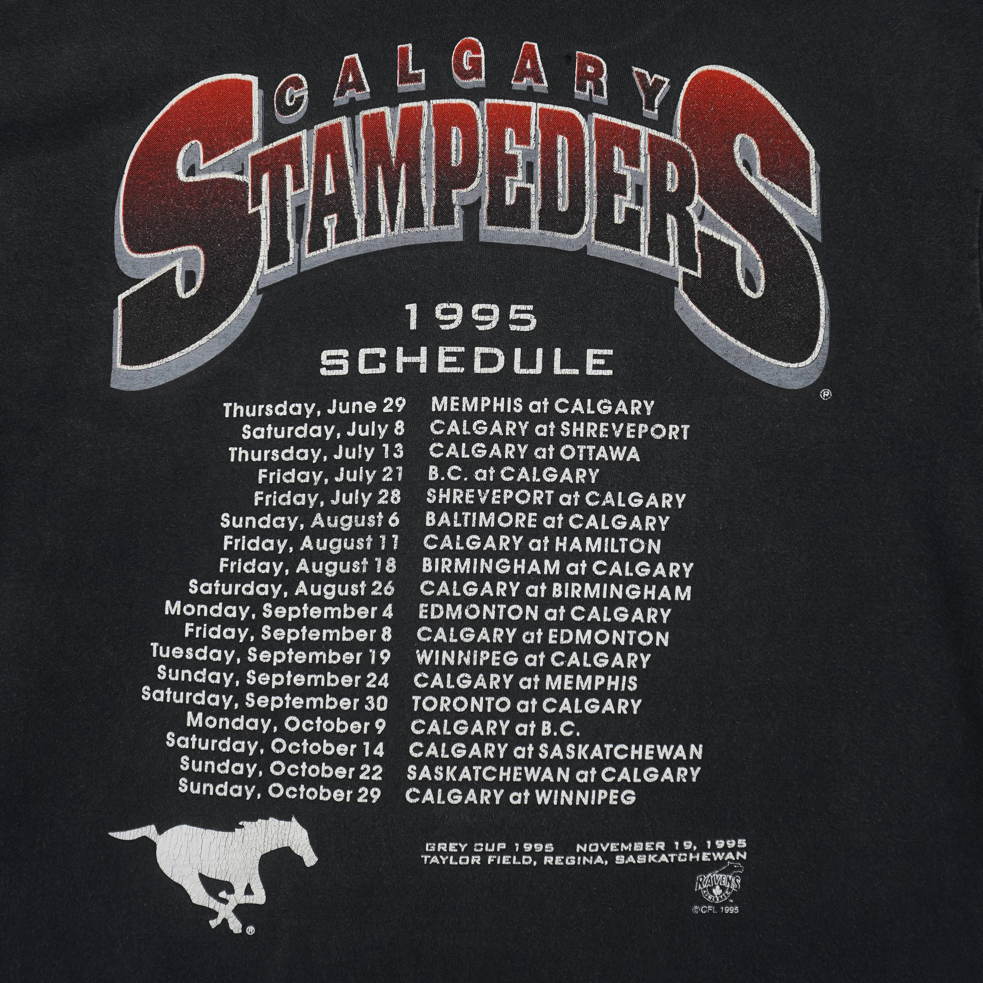 CFL (Watson's) - Calgary Stampeders Helmet T-Shirt 1995 Large - Image 3
