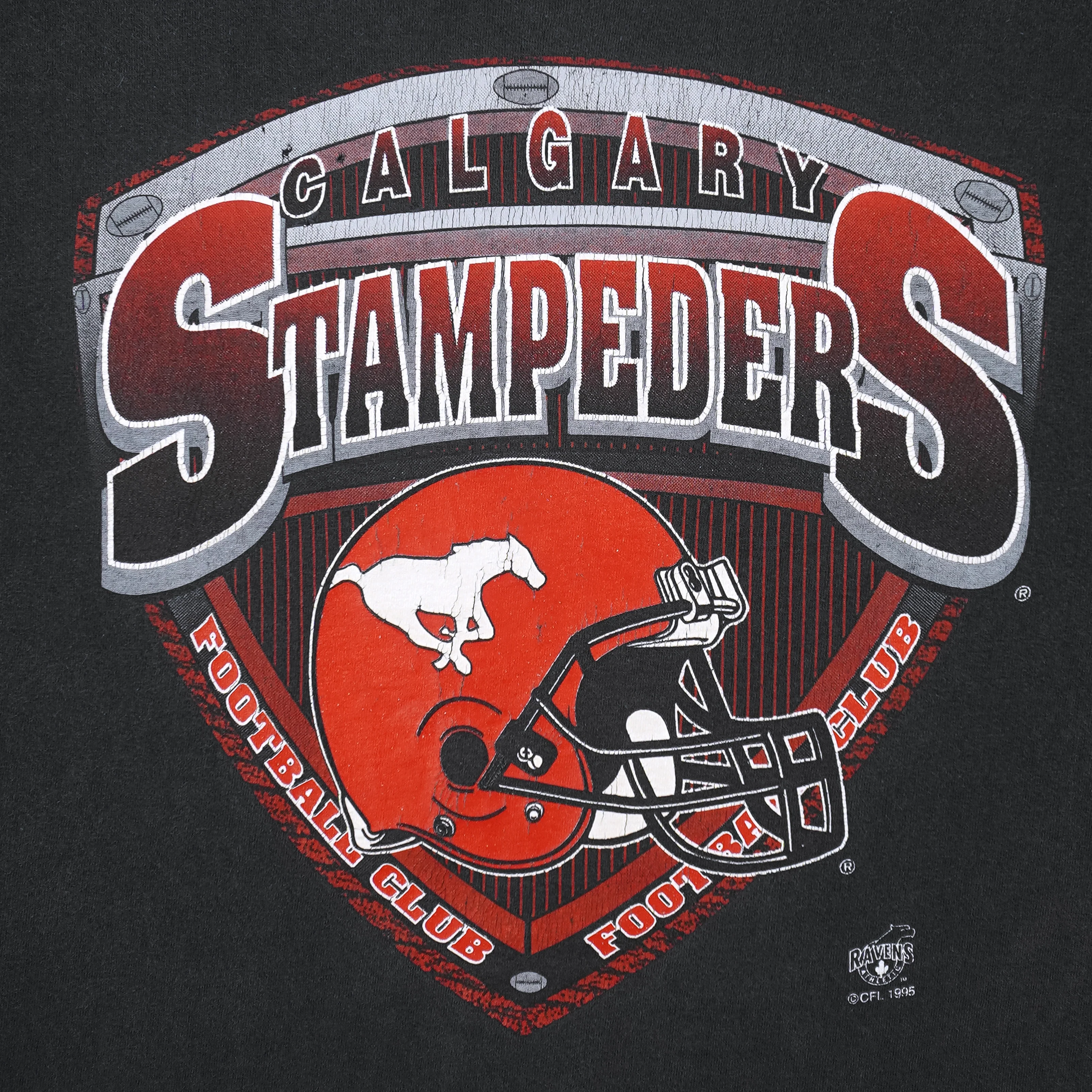 CFL (Watson's) - Calgary Stampeders Helmet T-Shirt 1995 Large - Image 4