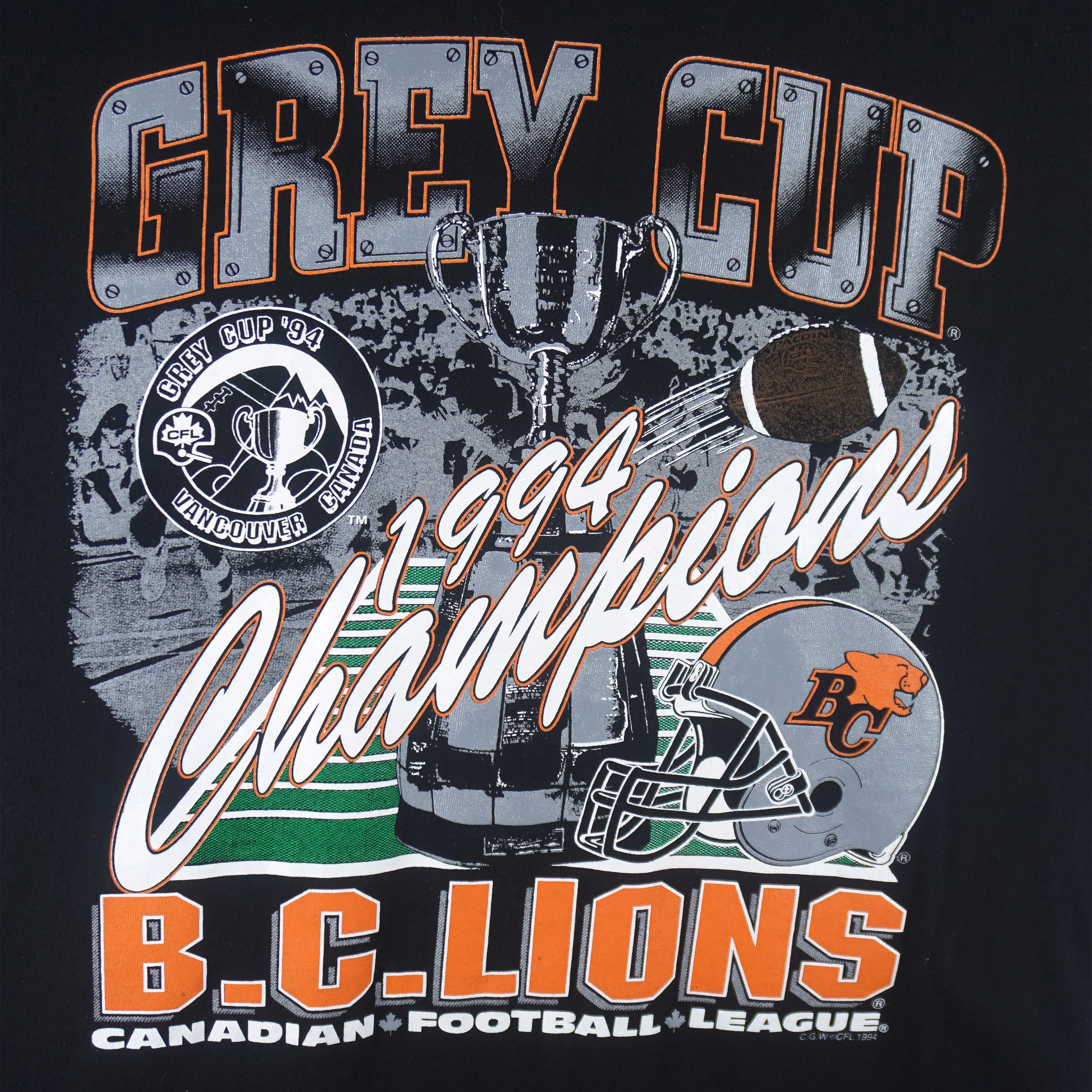 CFL (Waves) - B.C. Lions Grey Cup Champions T-Shirt 1994 X-Large - Image 3