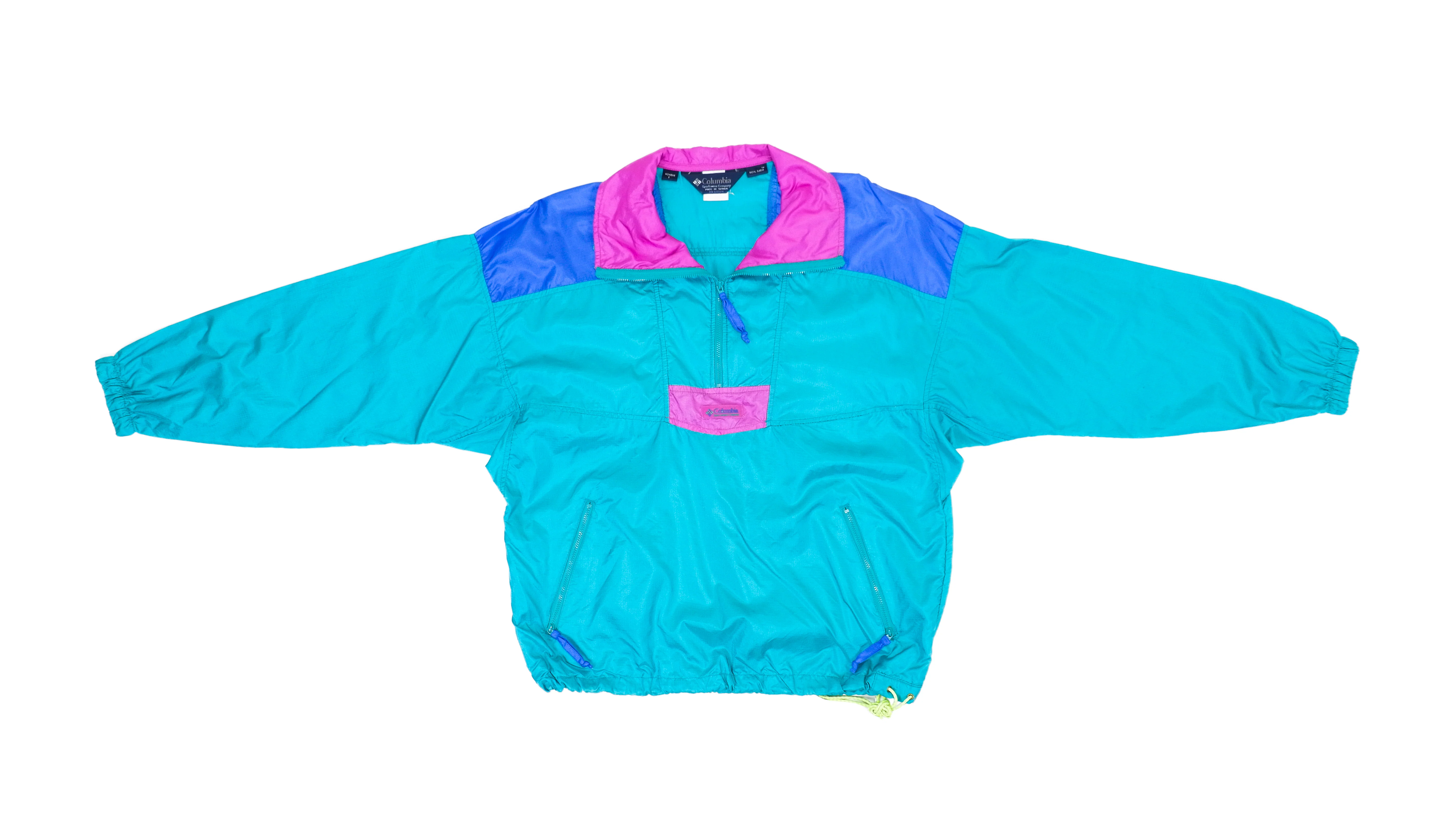 Columbia - Blue & Pink 1/4 Zip Windbreaker 1990s Medium