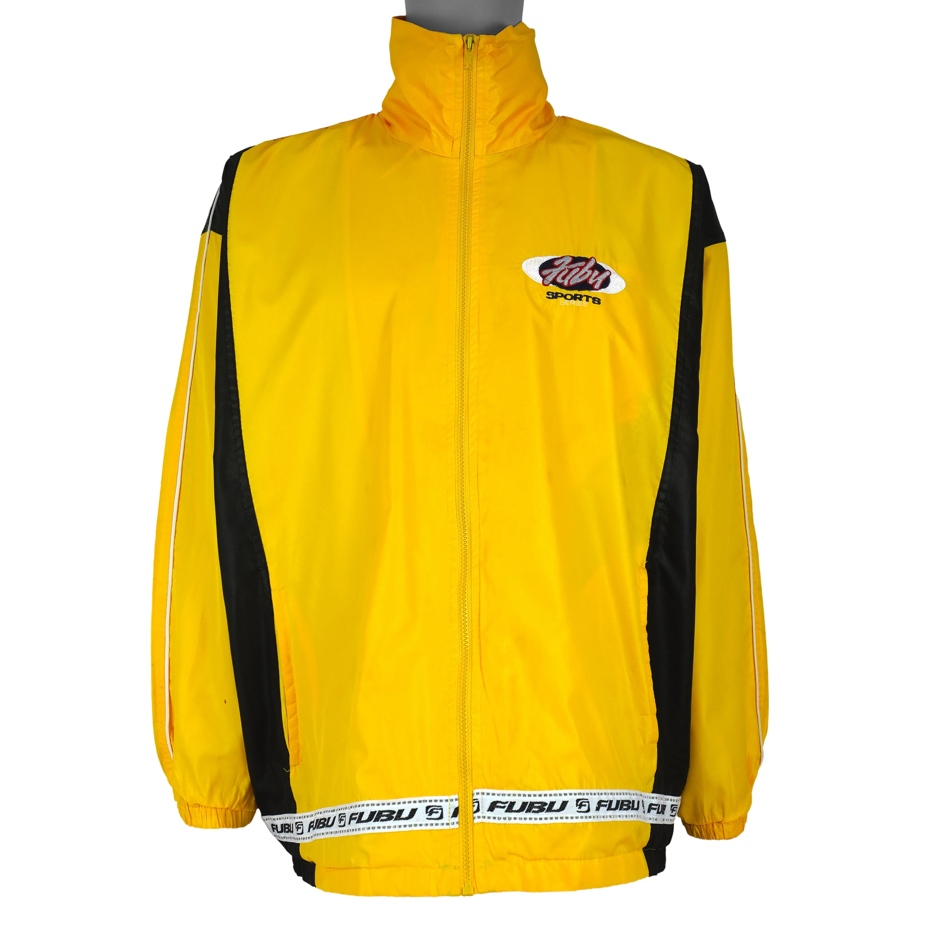 FUBU - Yellow Sports Series Hooded Jacket 1990s Large - Image 3