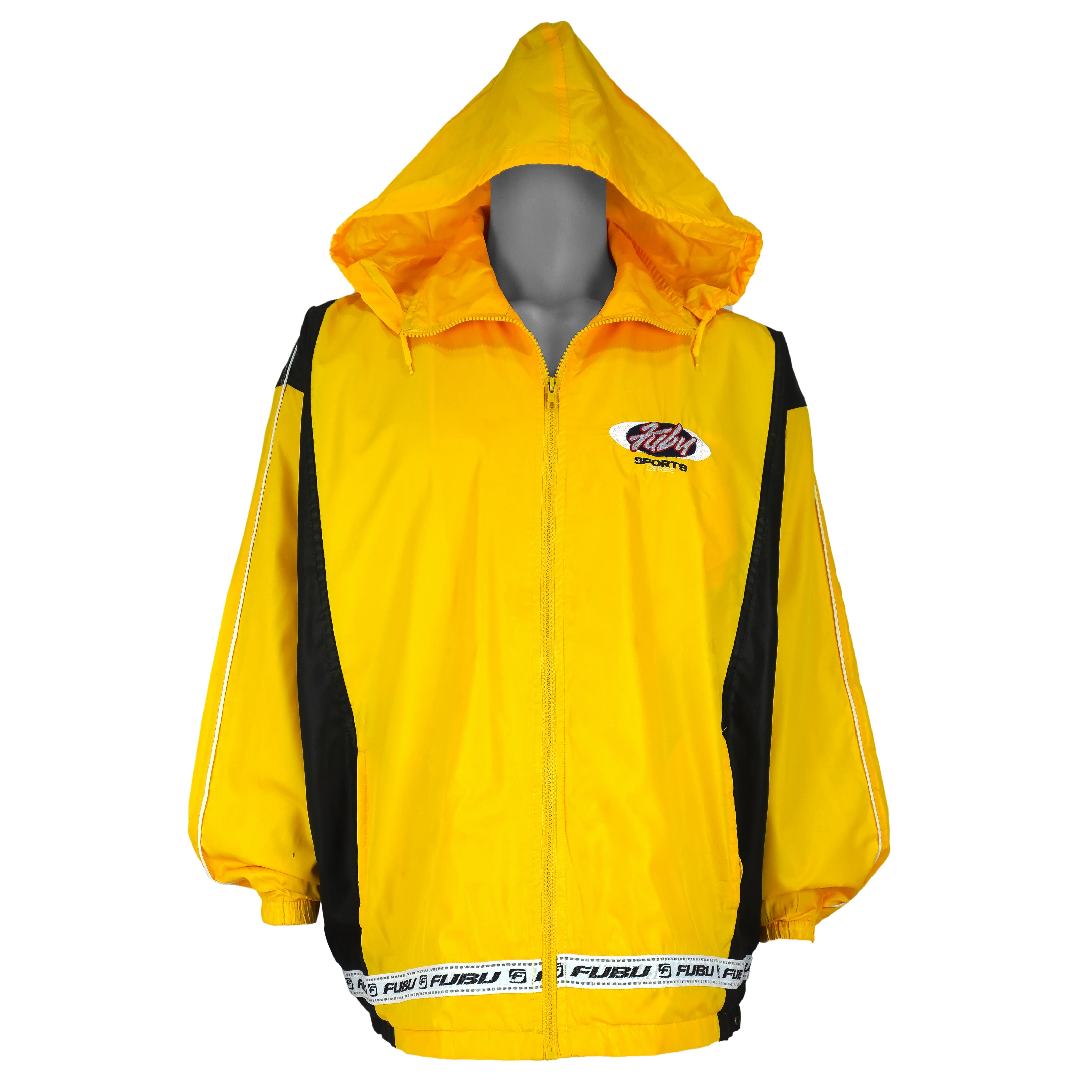 FUBU - Yellow Sports Series Hooded Jacket 1990s Large - Image 4
