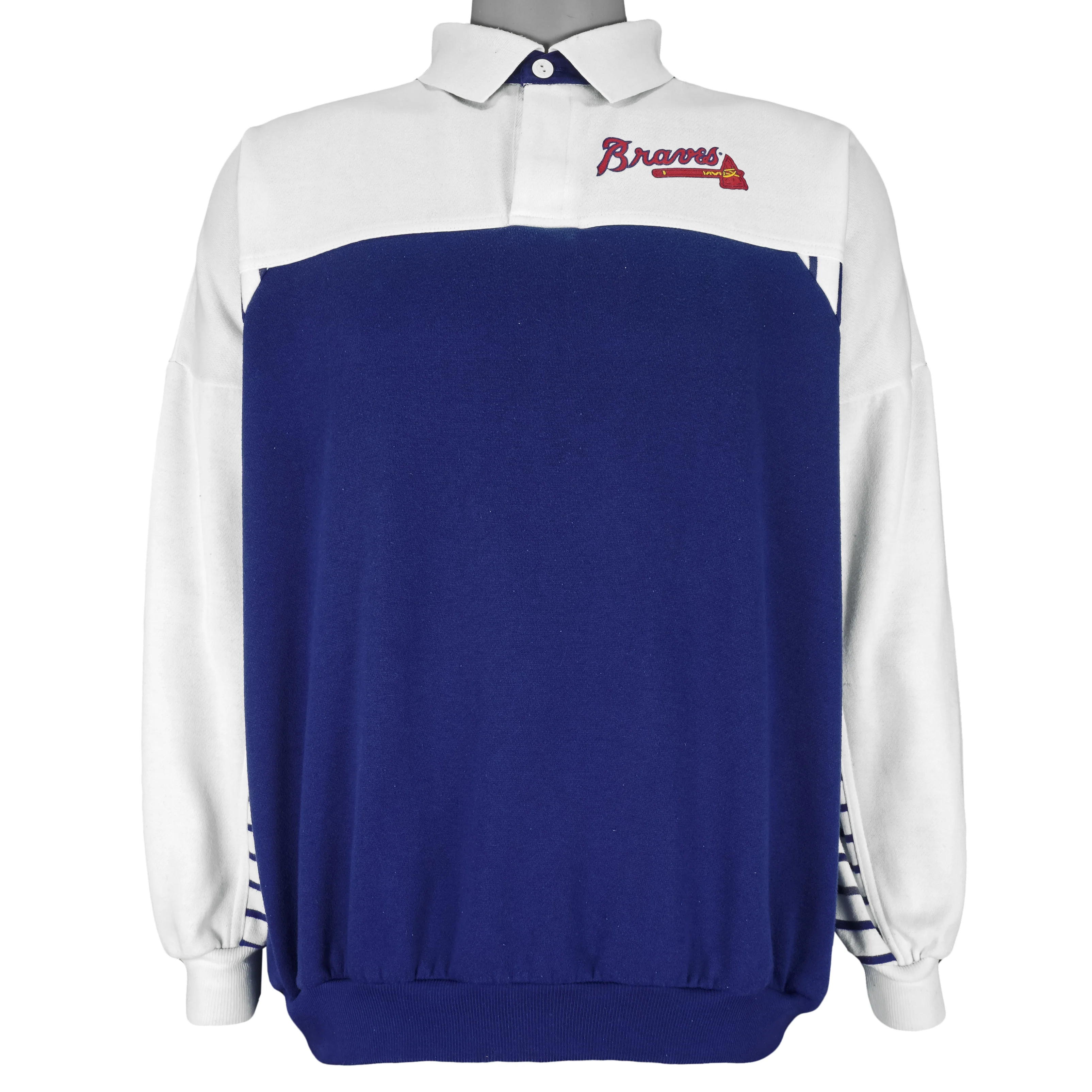 MLB (College Concepts Inc.) - Atlanta Braves Button Up Sweatshirt 1990s Large - Image 2