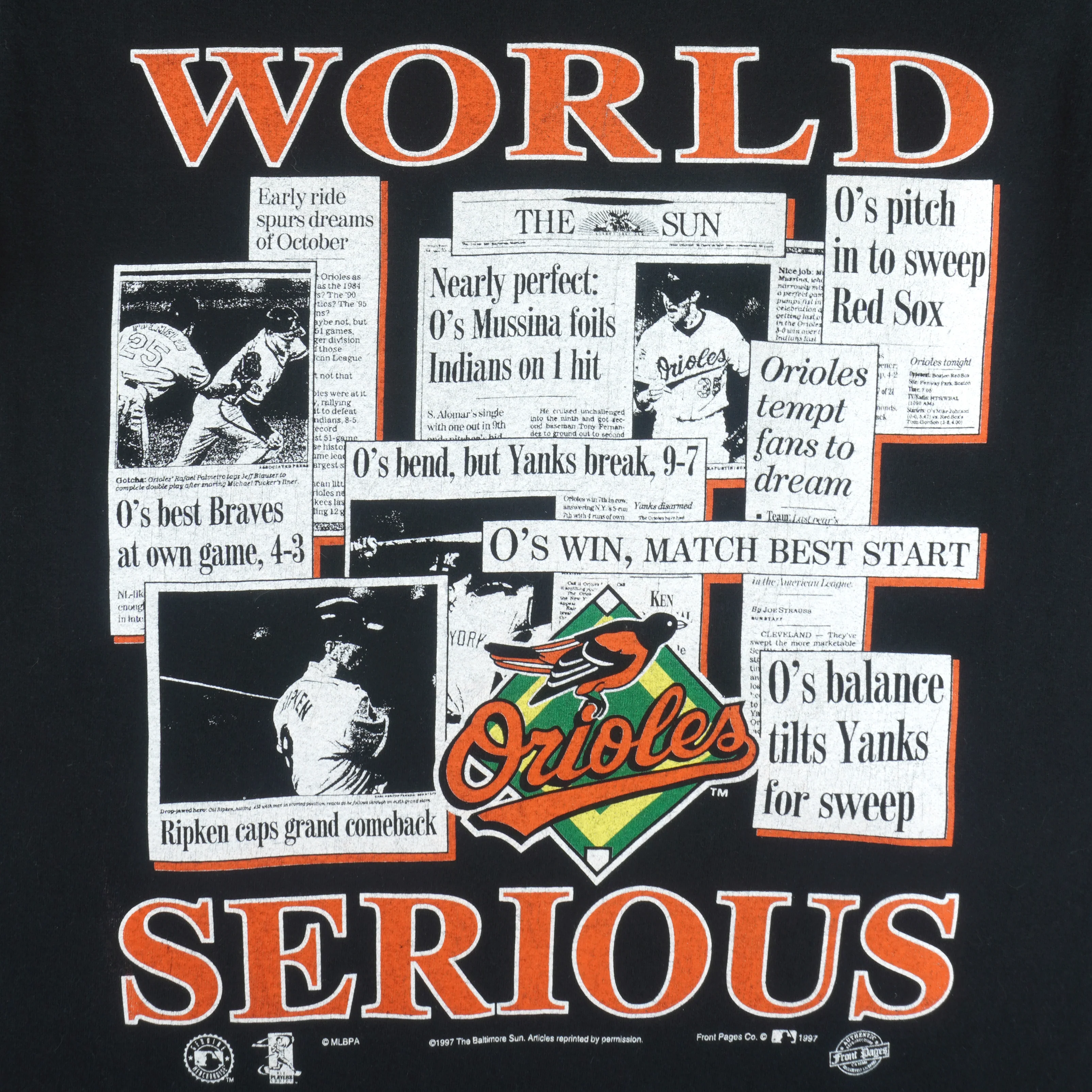 MLB (Front Pages) - Baltimore Orioles World Serious T-Shirt 1997 Medium - Image 3
