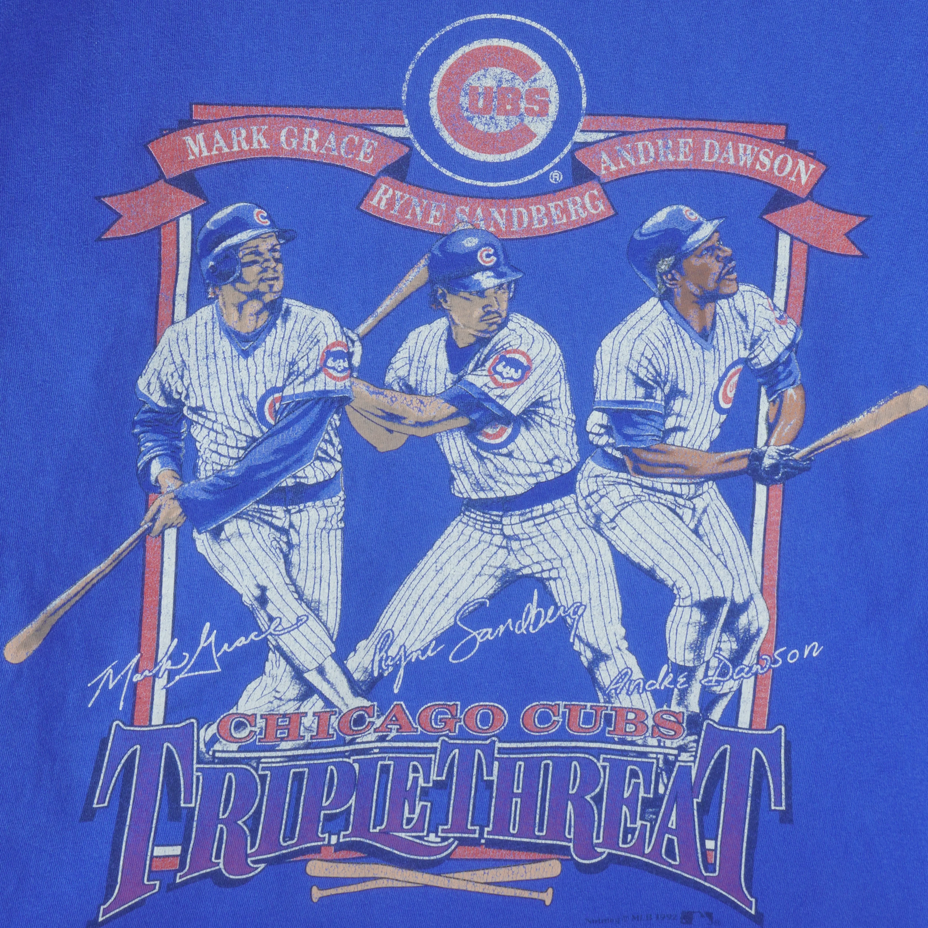 MLB (Nutmeg) - Cubs Triple Threat Mark Grace, Ryne Sandberg and Andre Dawson T-Shirt 1992 Large - Image 3
