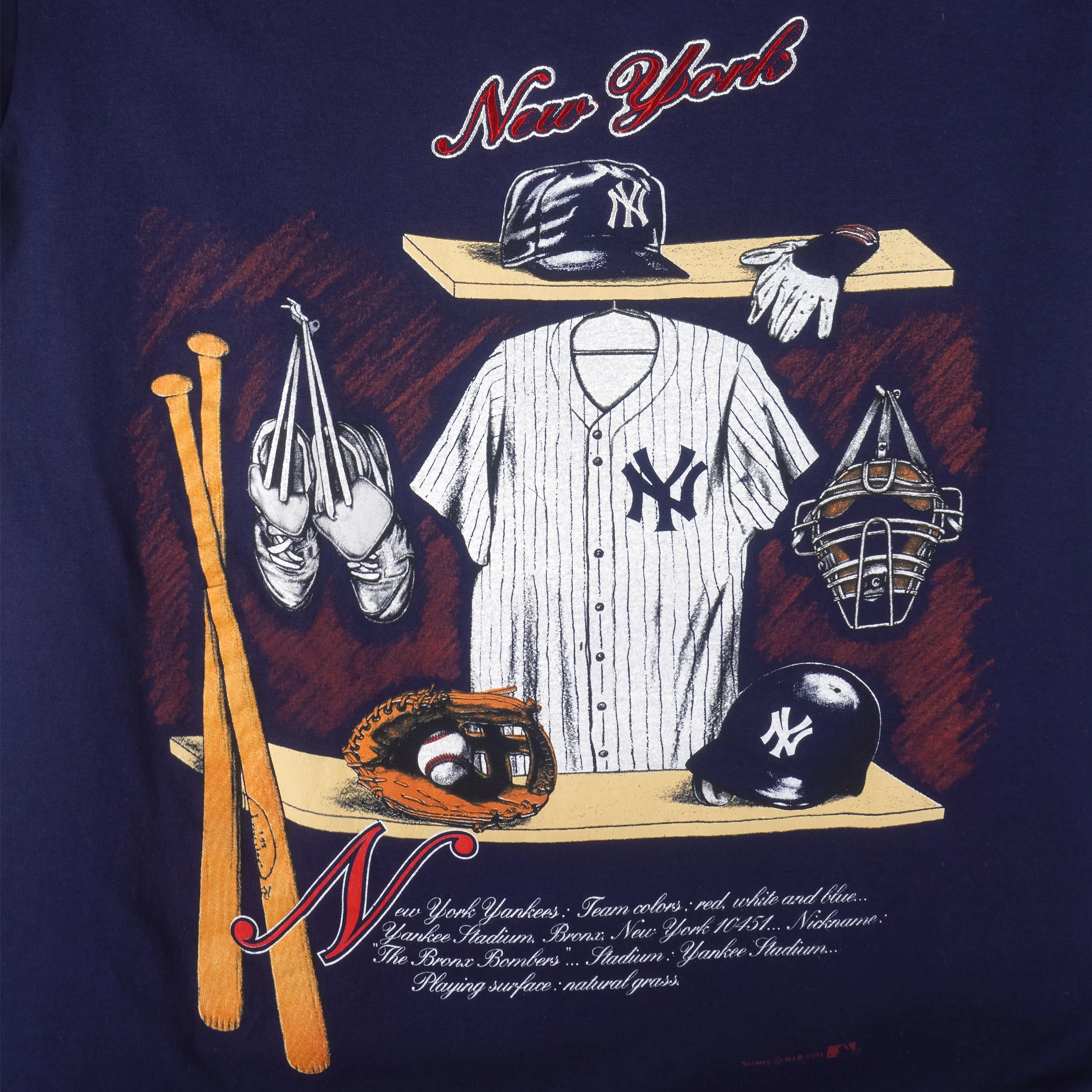 MLB (Nutmeg) - New York Yankees Locker Room Single Stitch T-Shirt 1991 Large - Image 3