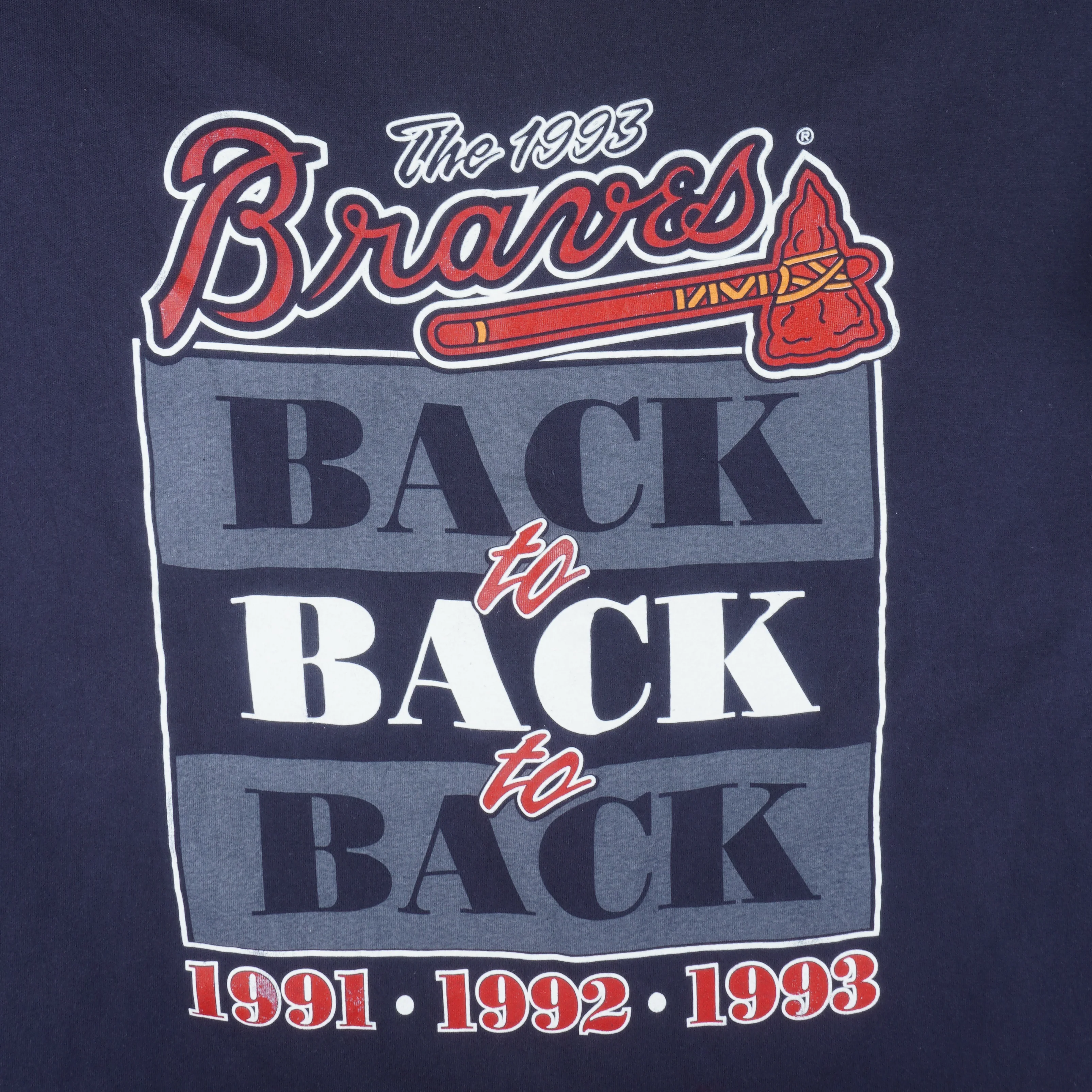 MLB (Salem) - Atlanta Braves Back to Back to Back Single Stitch T-Shirt 1993 Large - Image 3