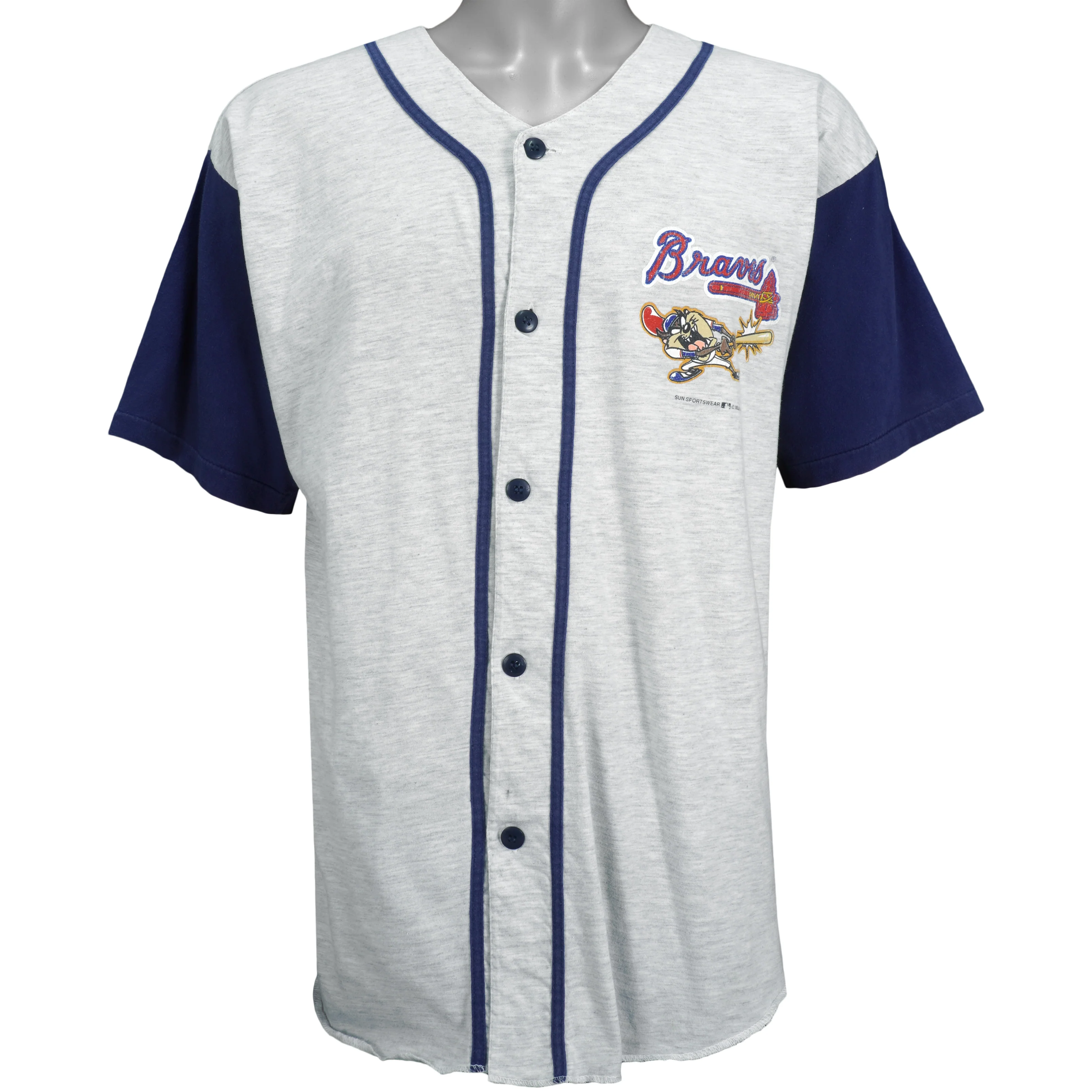 MLB (Sun Sports Wear) - Atlanta Braves X Taz Button Up T-Shirt 1995 Large - Image 2