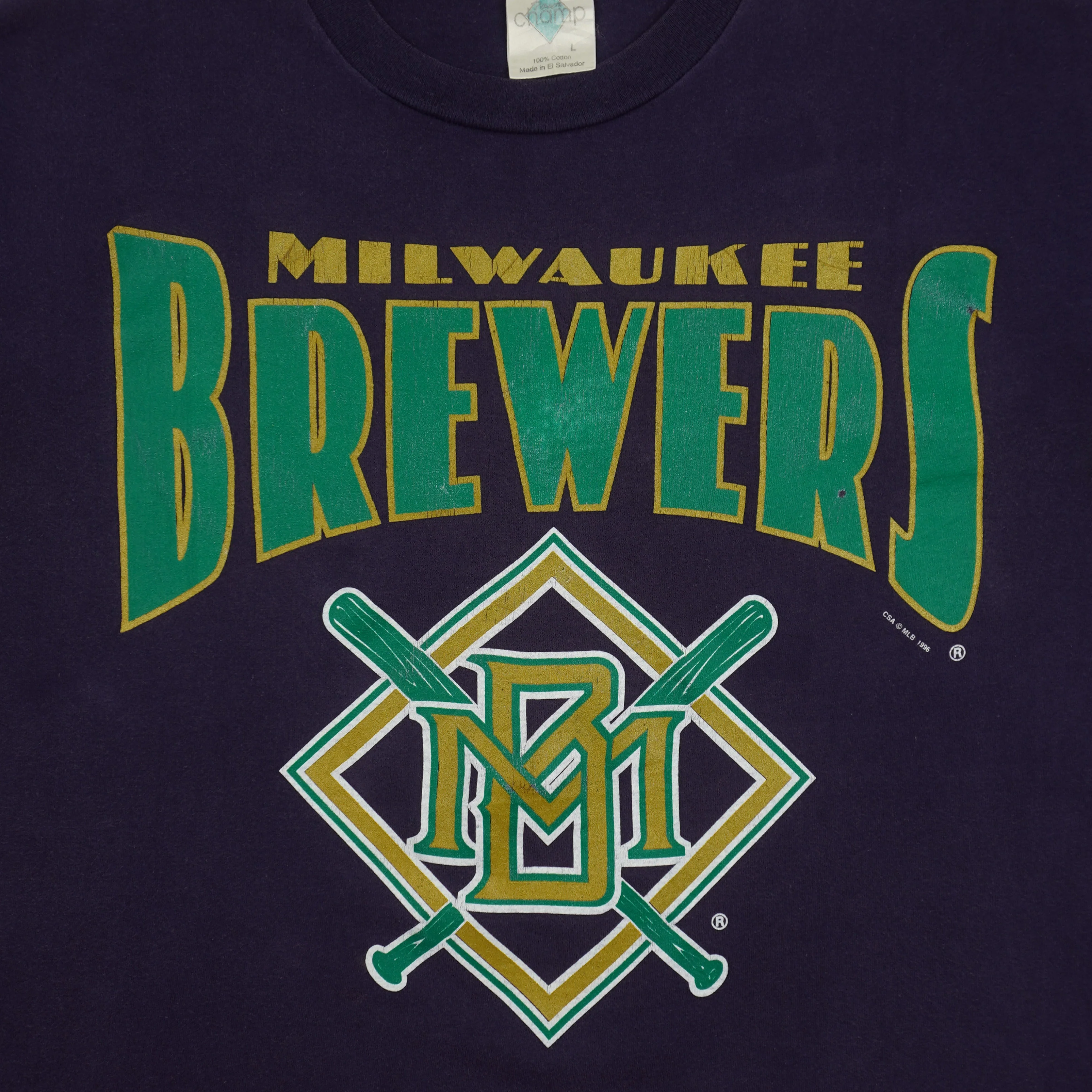 MLB (Tour Champ) - Milwaukee Brewers Big Logo T-Shirt 1996 Large - Image 3