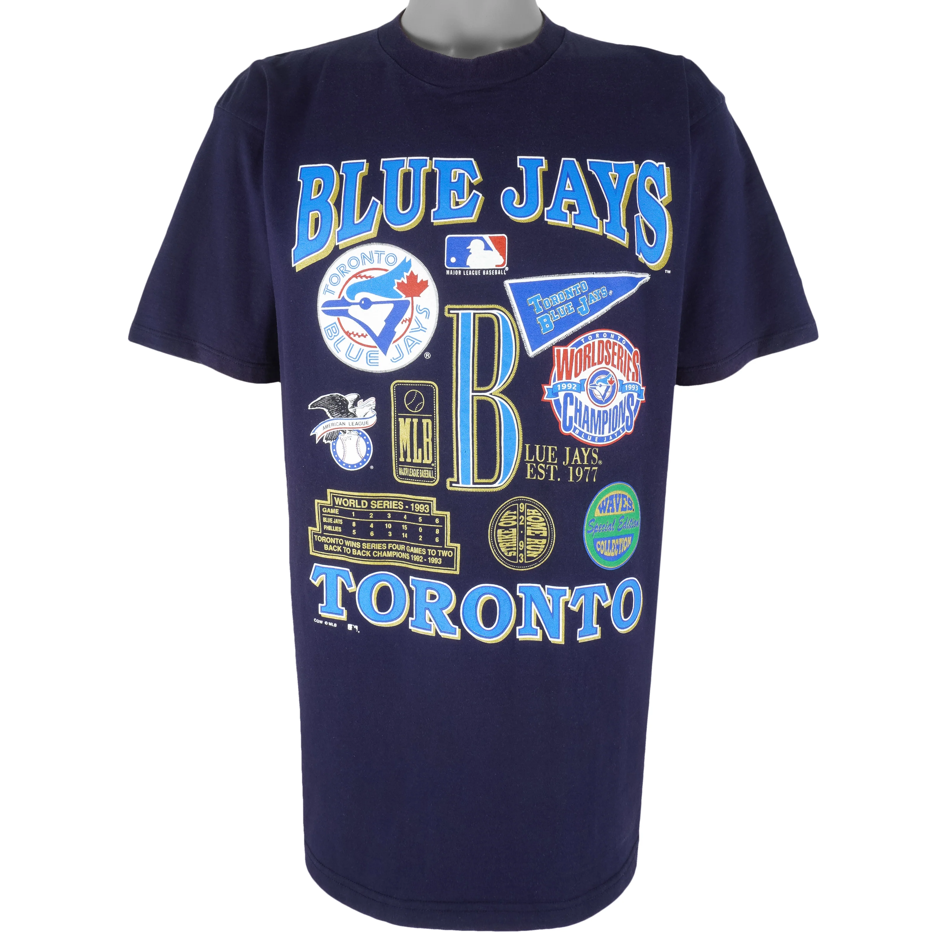 MLB (Waves) - Toronto Blue Jays World Series Champs T-Shirt 1993 Large