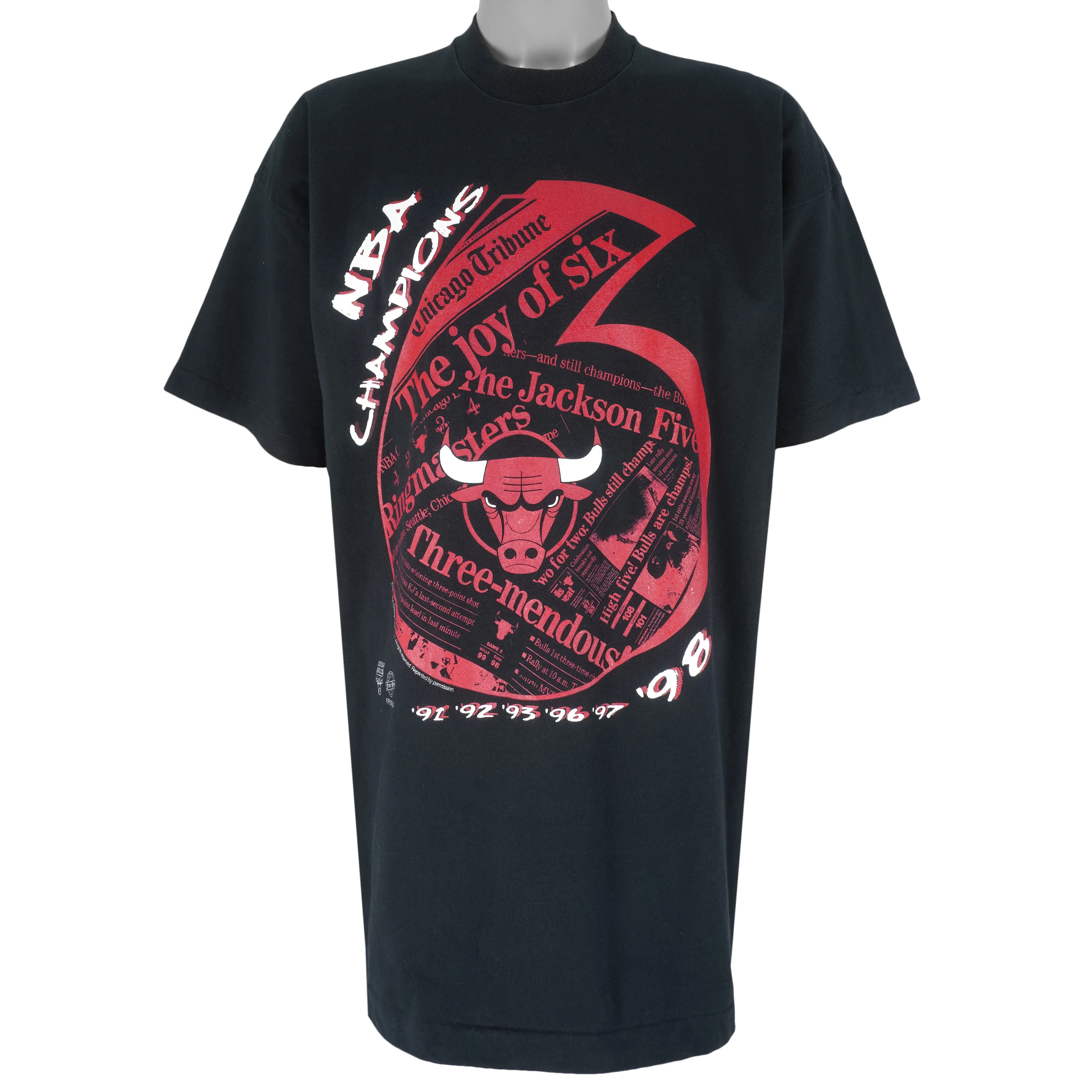 NBA (Front Pages) - Chicago Bulls 6 Time Champions T-Shirt 1998 XX-Large
