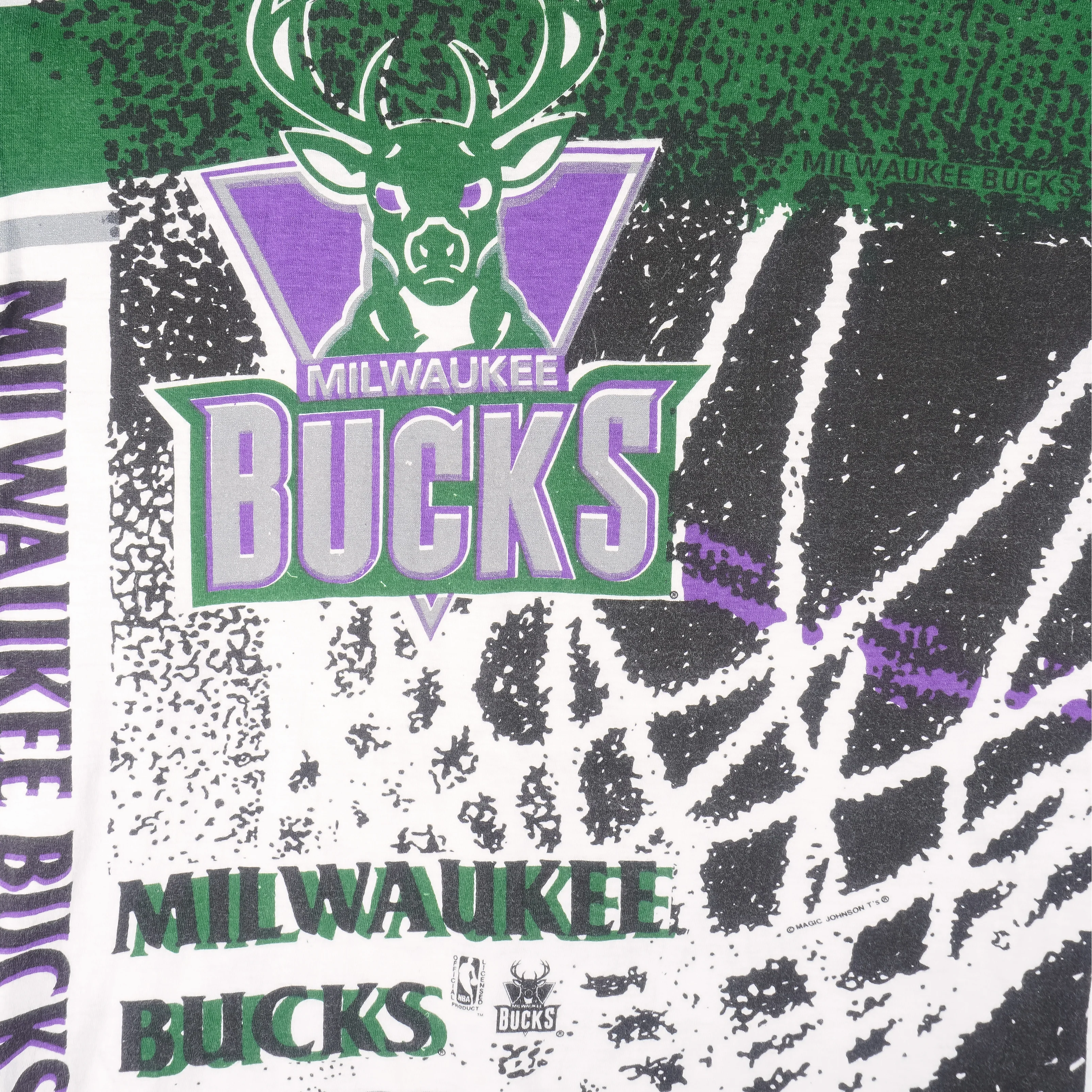 NBA (Magic Johnson T's) - Milwaukee Bucks All Over Print T-Shirt 1990s Small - Image 3