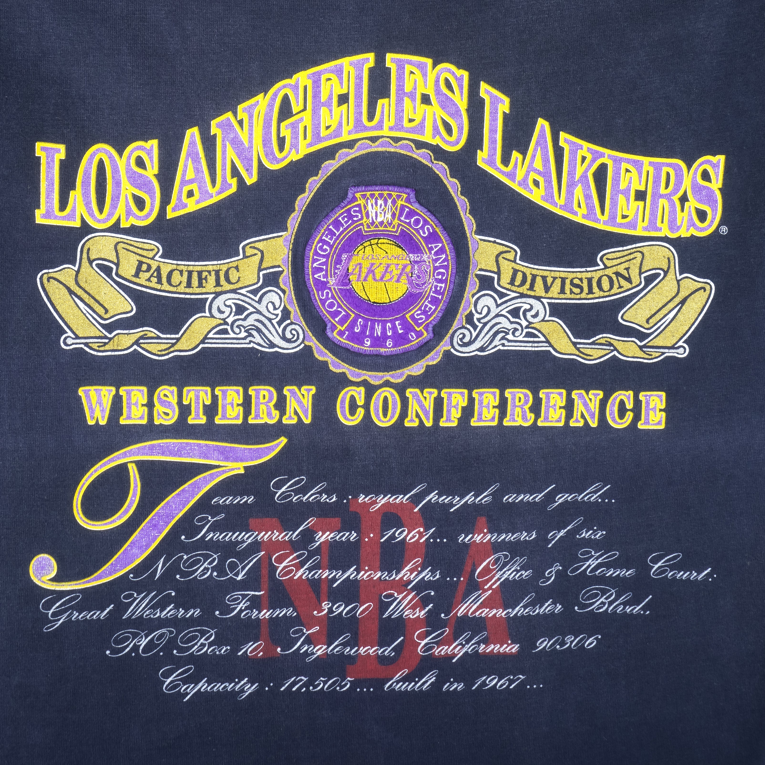 NBA (Nutmeg) - Los Angeles Lakers Single Stitch T-Shirt 1990s X-Large - Image 3