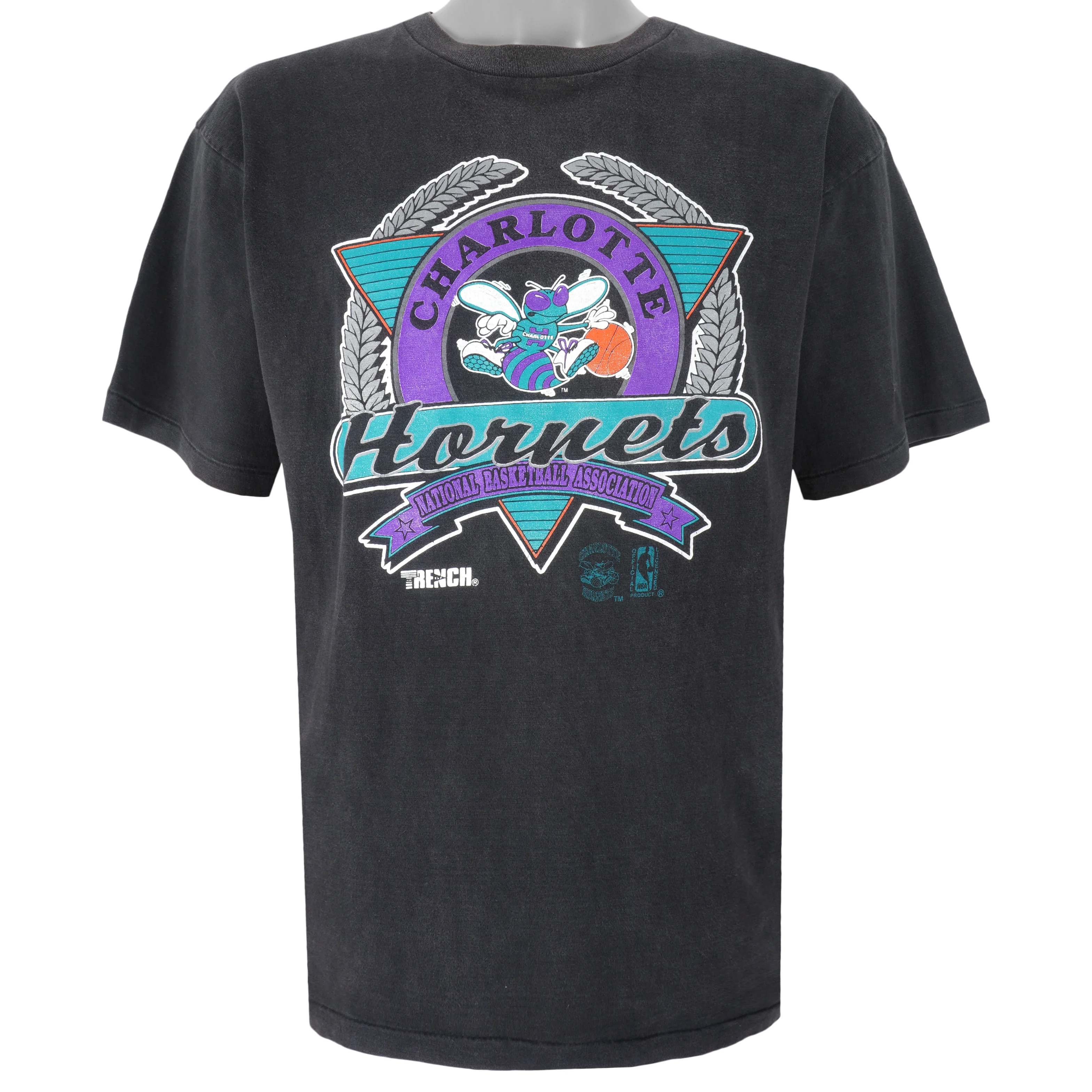 NBA (Trench) - Black Charlotte Hornets T-Shirt 1990s X-Large