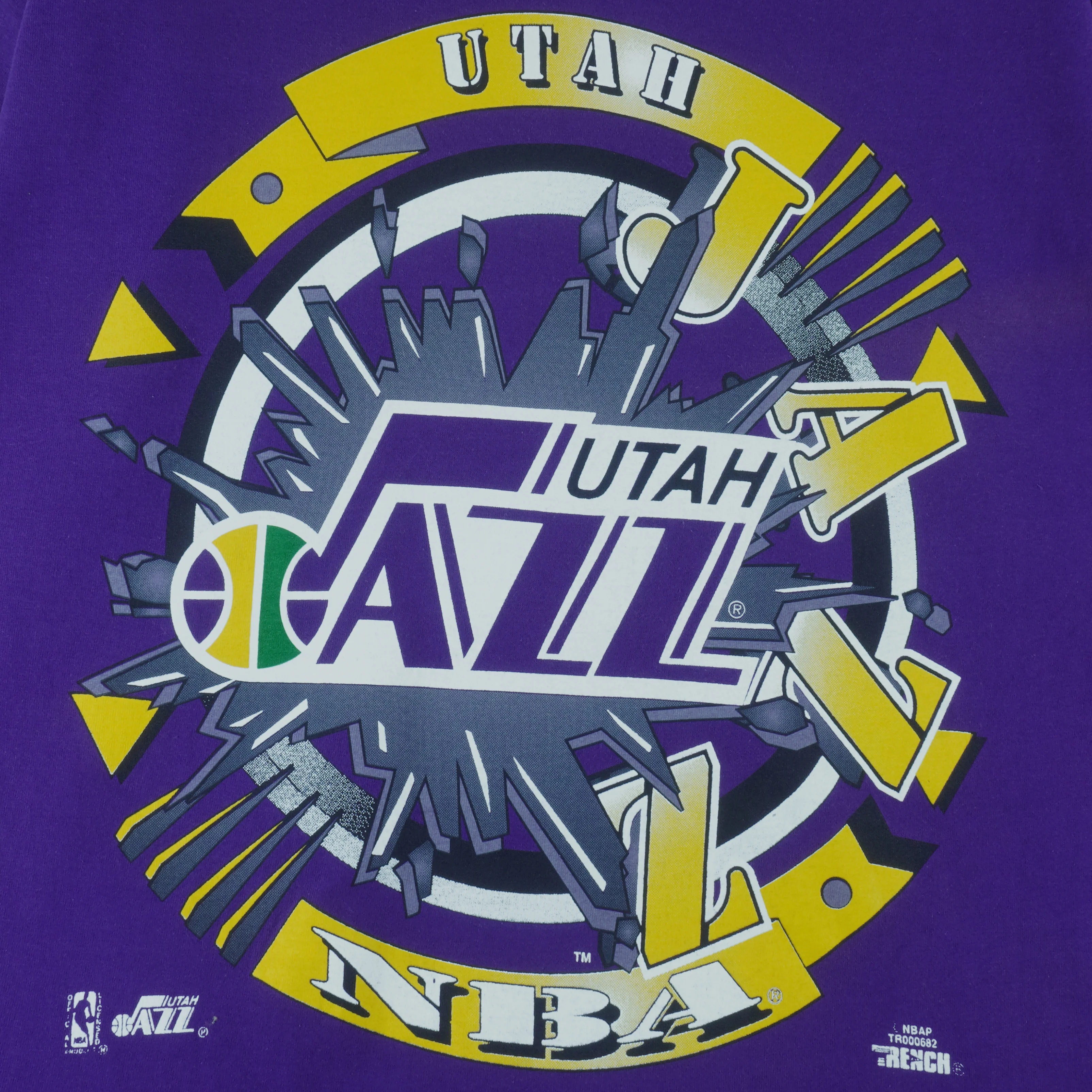 NBA (Trench) - Utah Jazz Spell-Out T-Shirt 1990s X-Large - Image 5