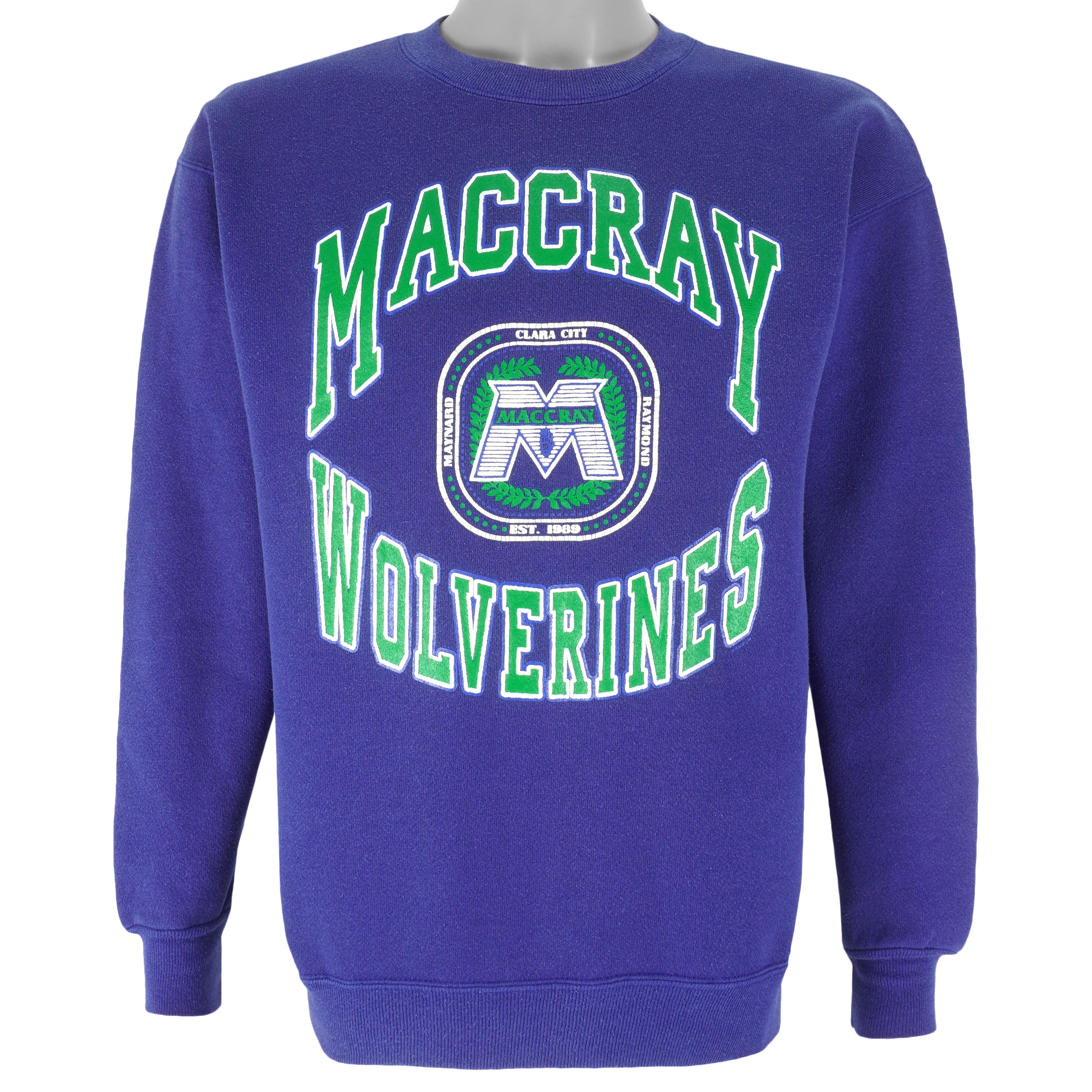 NCAA (Discus Athletic) - Maccray Wolverines Crew Neck Sweatshirt 1990s Medium