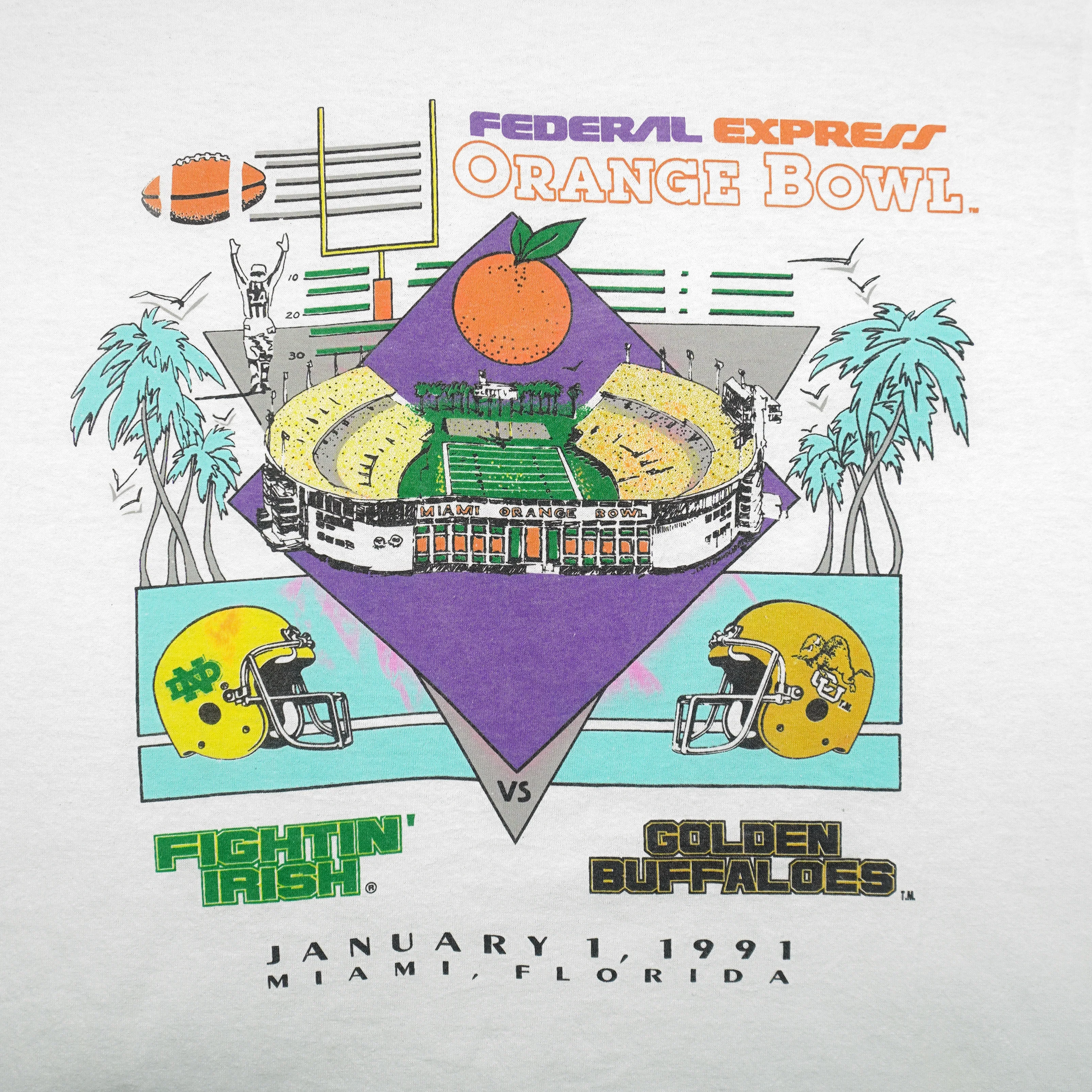 NCAA (Hanes) - Fighting Irish Vs Buffaloes Orange Bowl T-Shirt 1991 Large - Image 3
