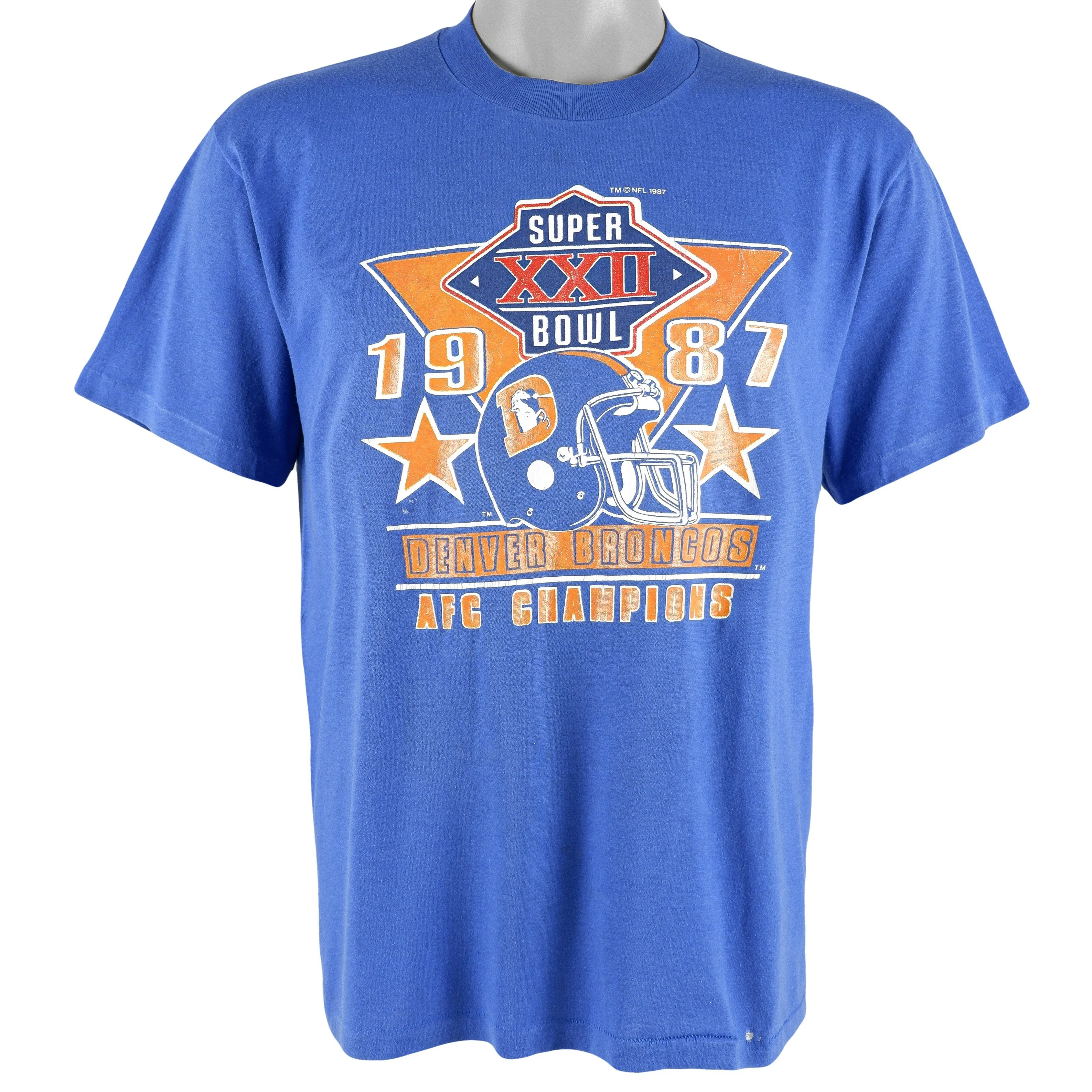 NFL (Logo 7) - Denver Broncos, AFC Champions, Super Bowl XXII T-Shirt 1987 Large
