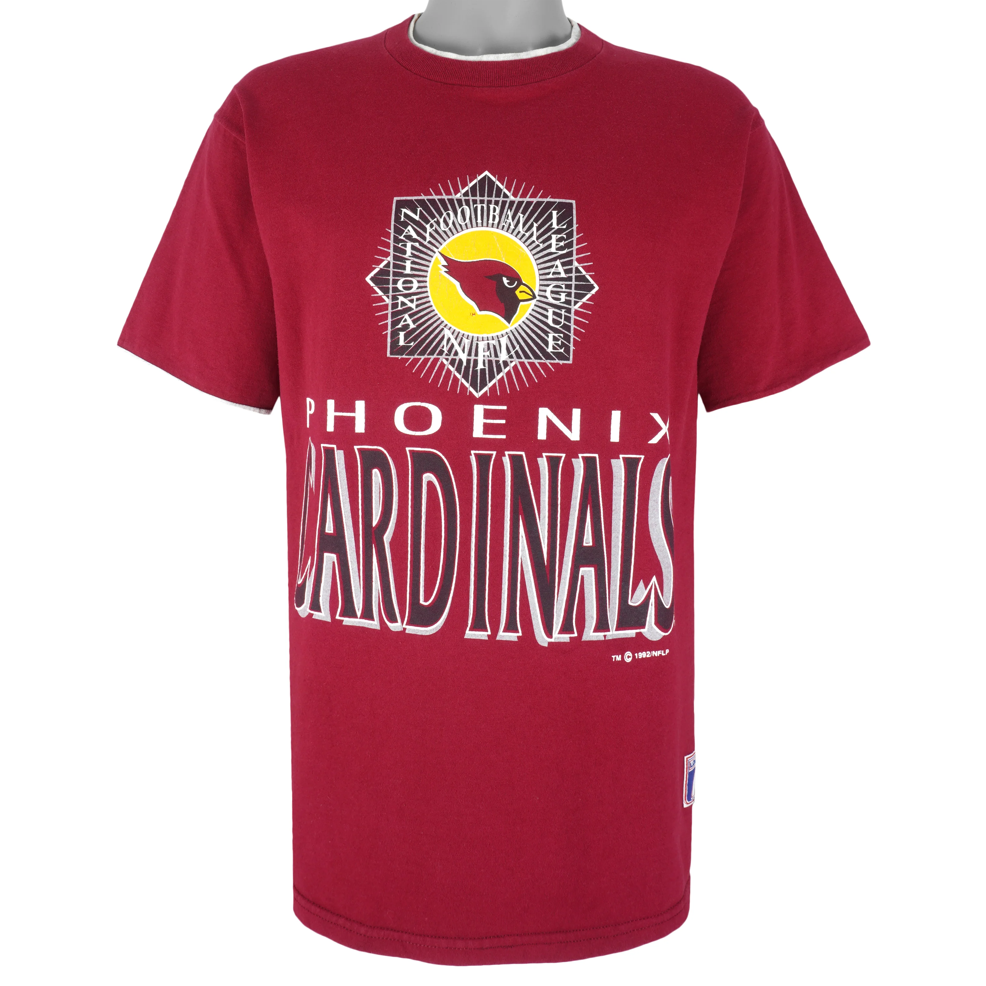 NFL (Logo 7) - Phoenix Cardinals Spell-Out Roll Em Up T-Shirt 1992 Large