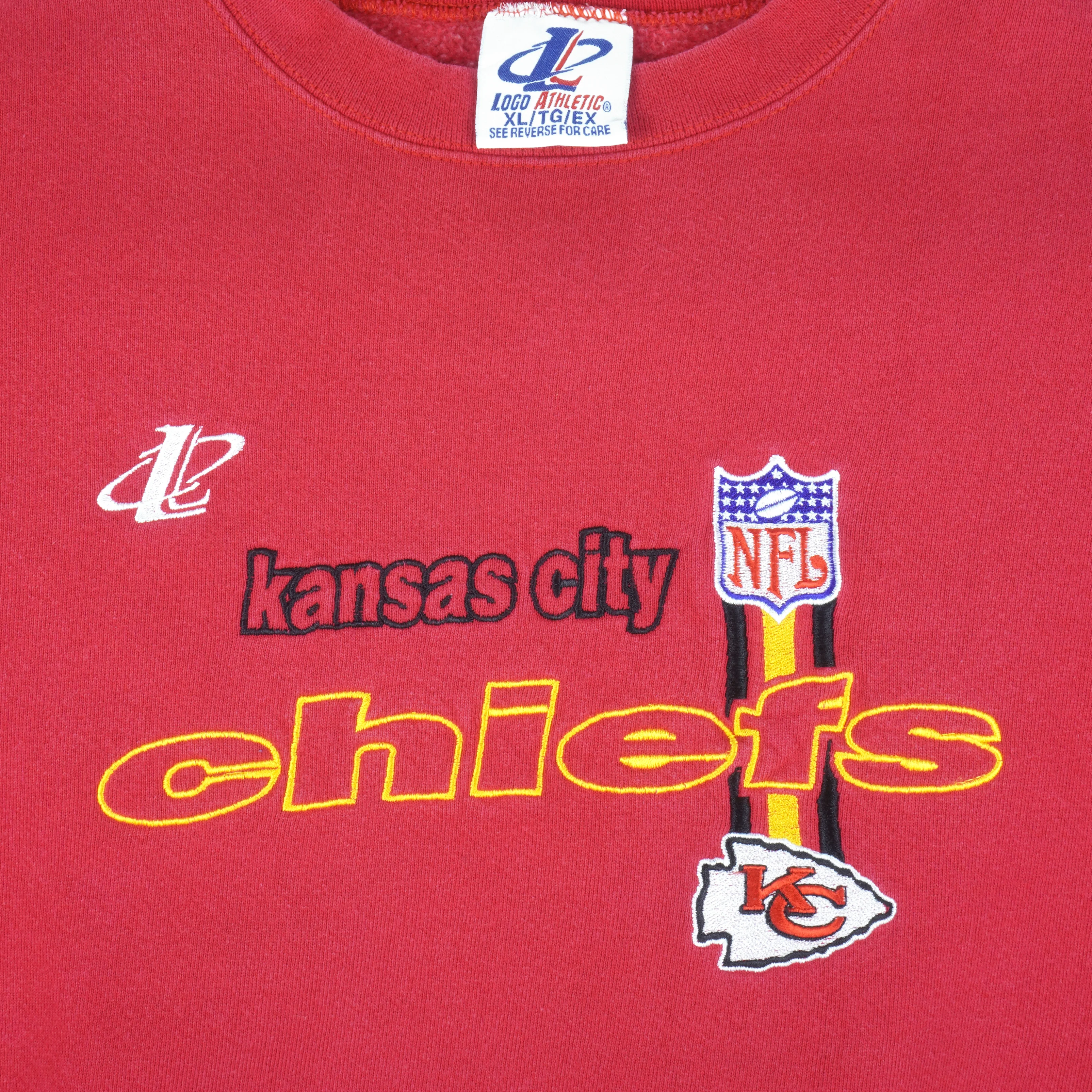 NFL (Logo Athletic) - Red Kansas City Chiefs Embroidered Sweatshirt 1990s X-Large - Image 3