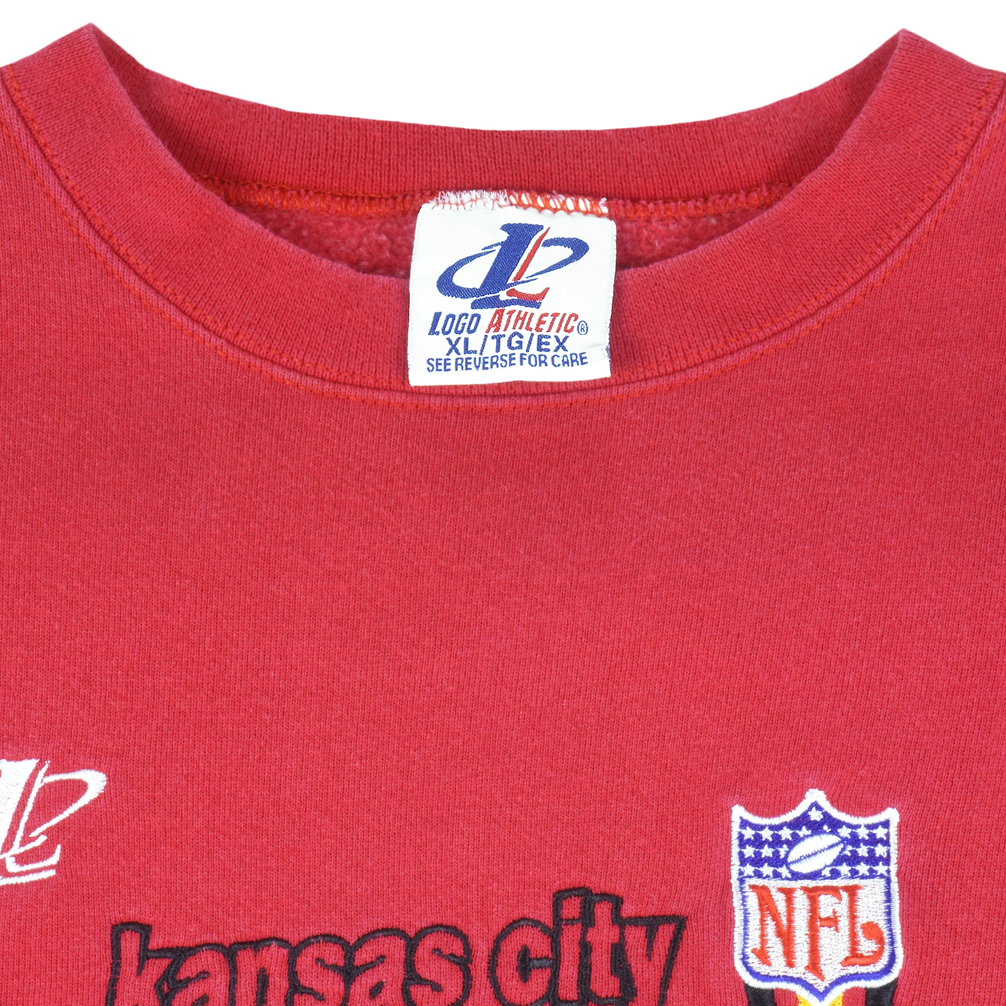 NFL (Logo Athletic) - Red Kansas City Chiefs Embroidered Sweatshirt 1990s X-Large - Image 4