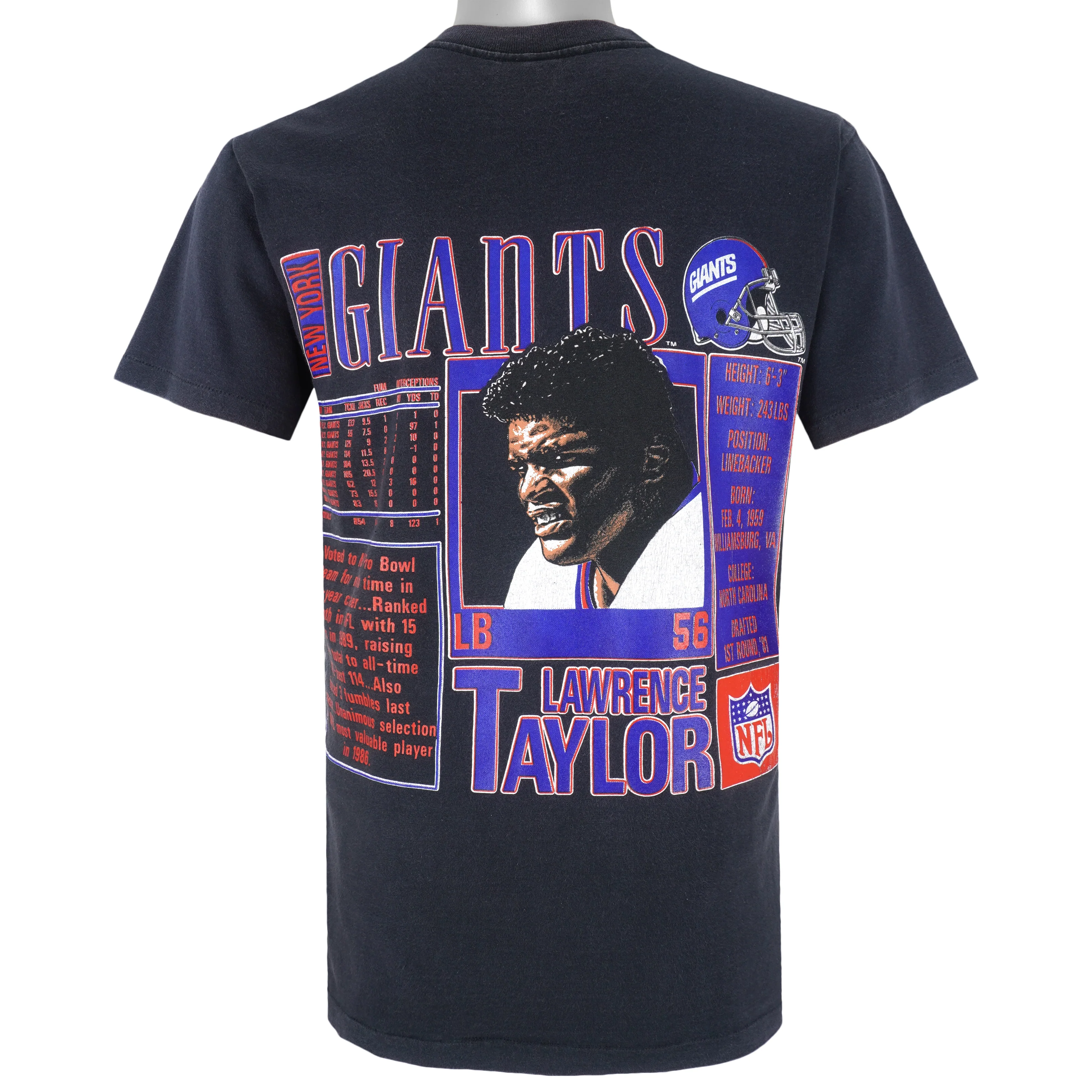NFL (Nutmeg) - New York Giants Lawrence Taylor Linebacker Stat T-Shirt 1990s Medium - Image 2