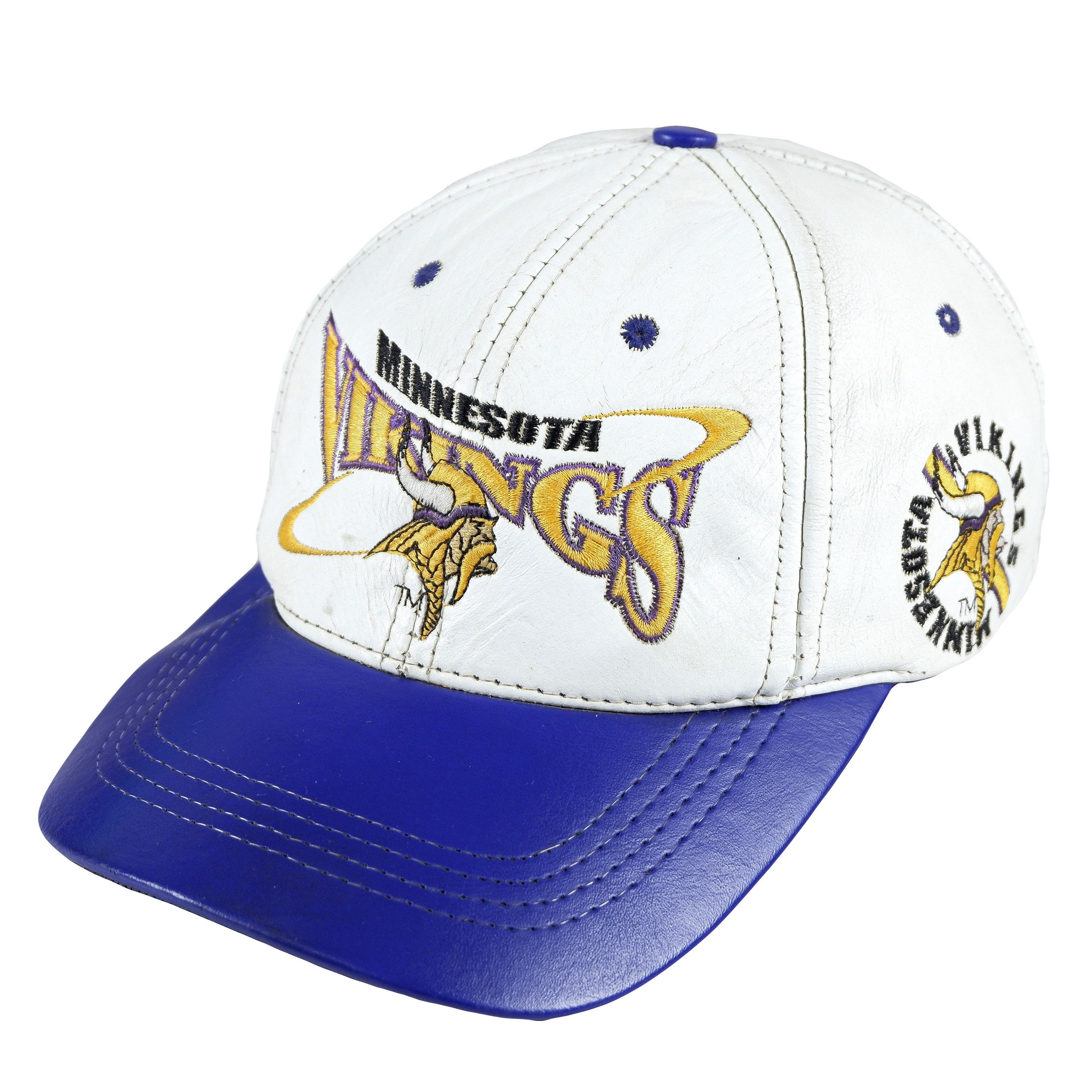 NFL (Pro Elite) - Minnesota Vikings Leather Strapback Hat 1990s OSFA - Image 3