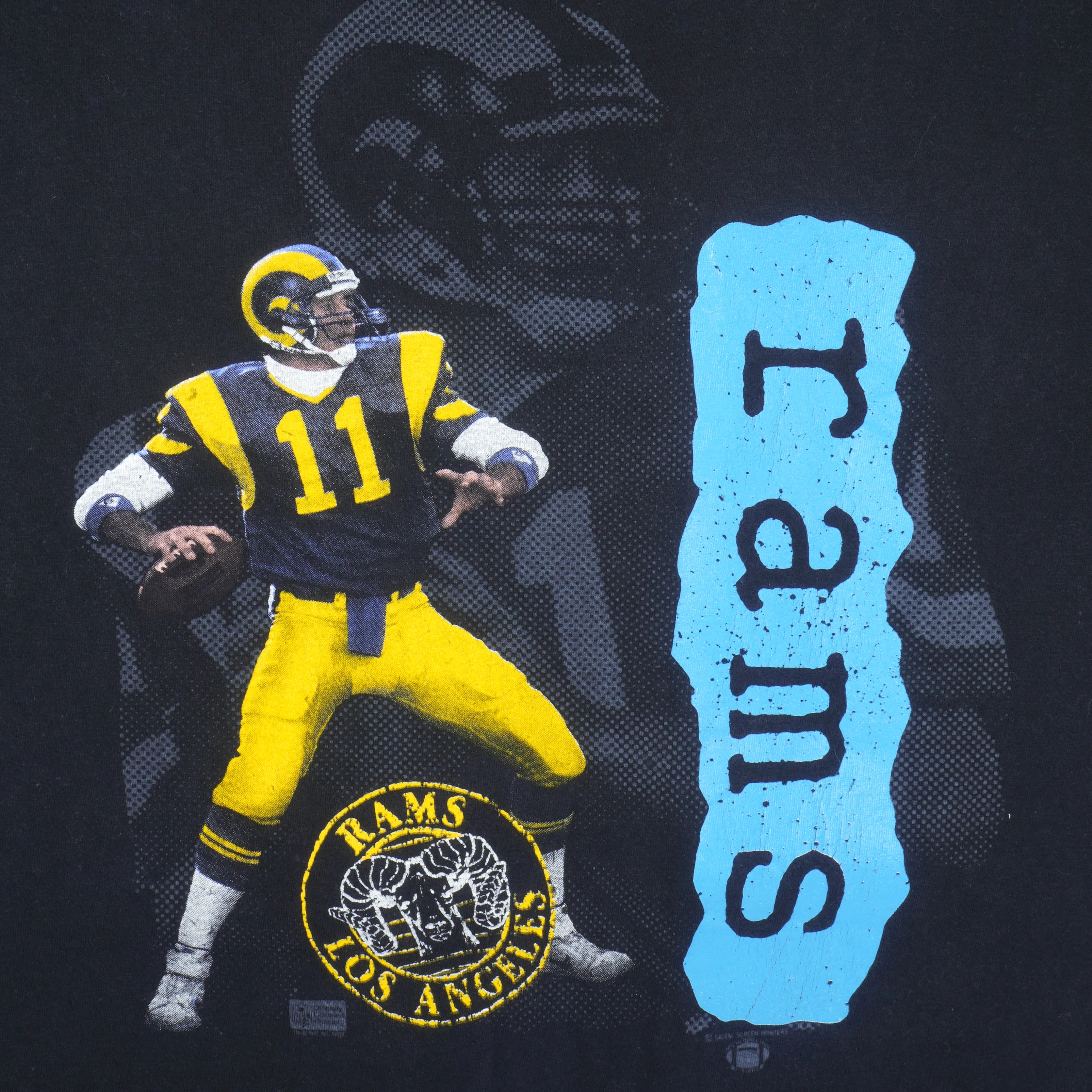 NFL (Salem) - Los Angeles Rams Spell-Out T-Shirt 1990s X-Large - Image 3