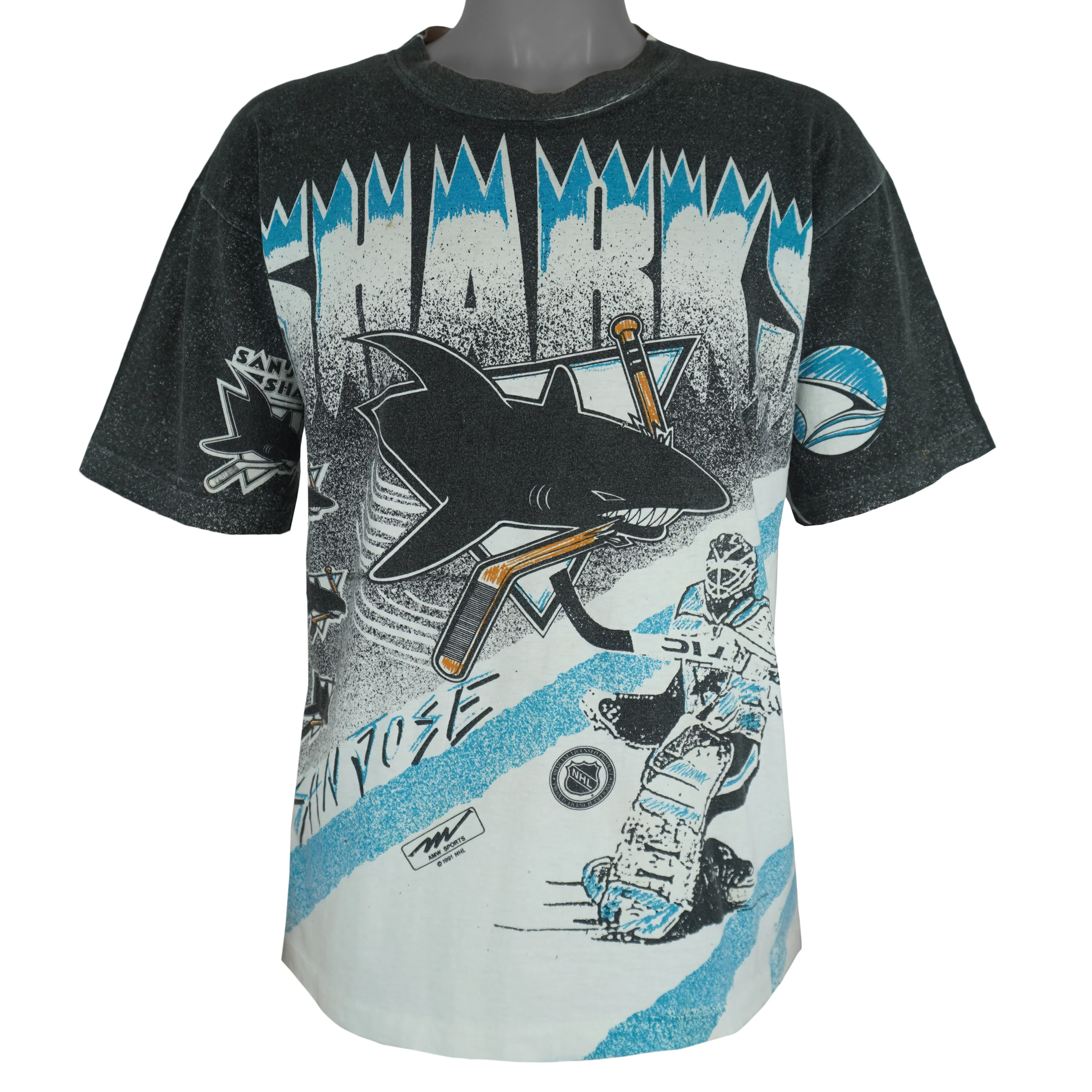 NHL (AMW Sports) - San Jose Sharks All Over Print T-Shirt 1991 Large