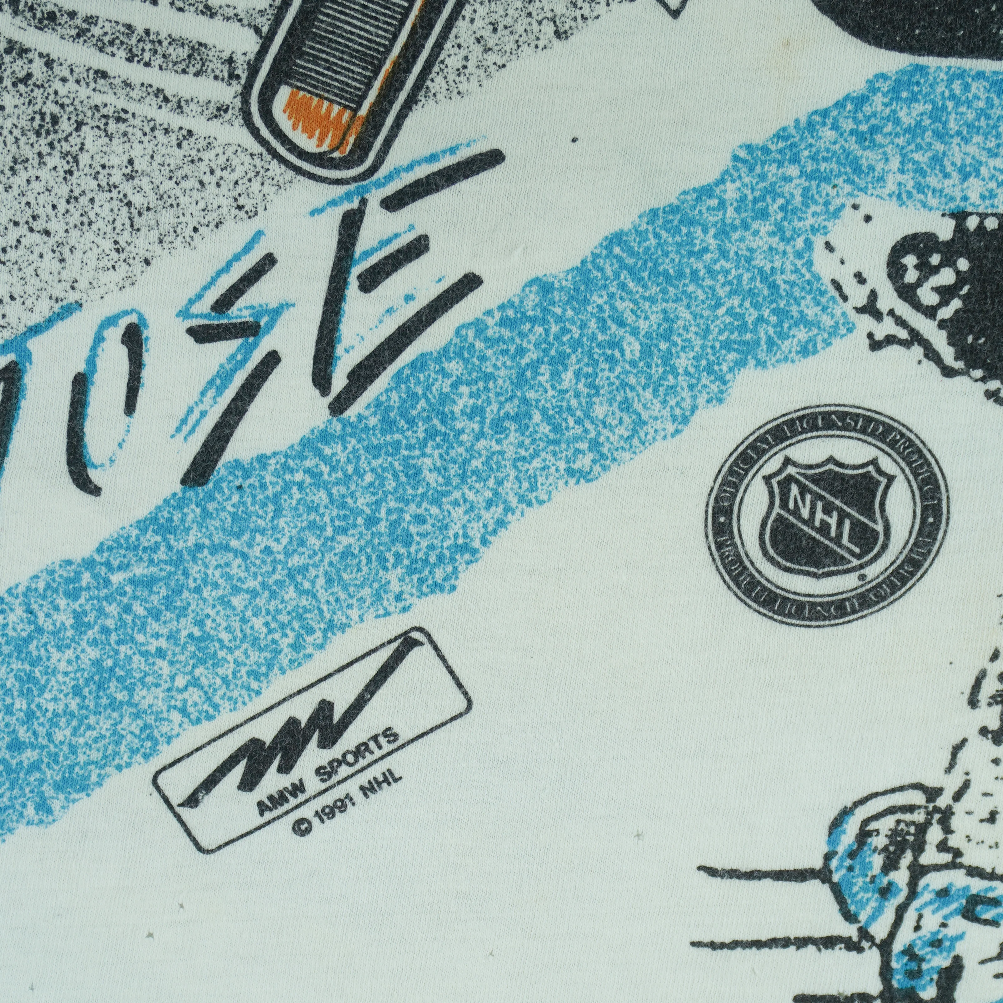 NHL (AMW Sports) - San Jose Sharks All Over Print T-Shirt 1991 Large - Image 4