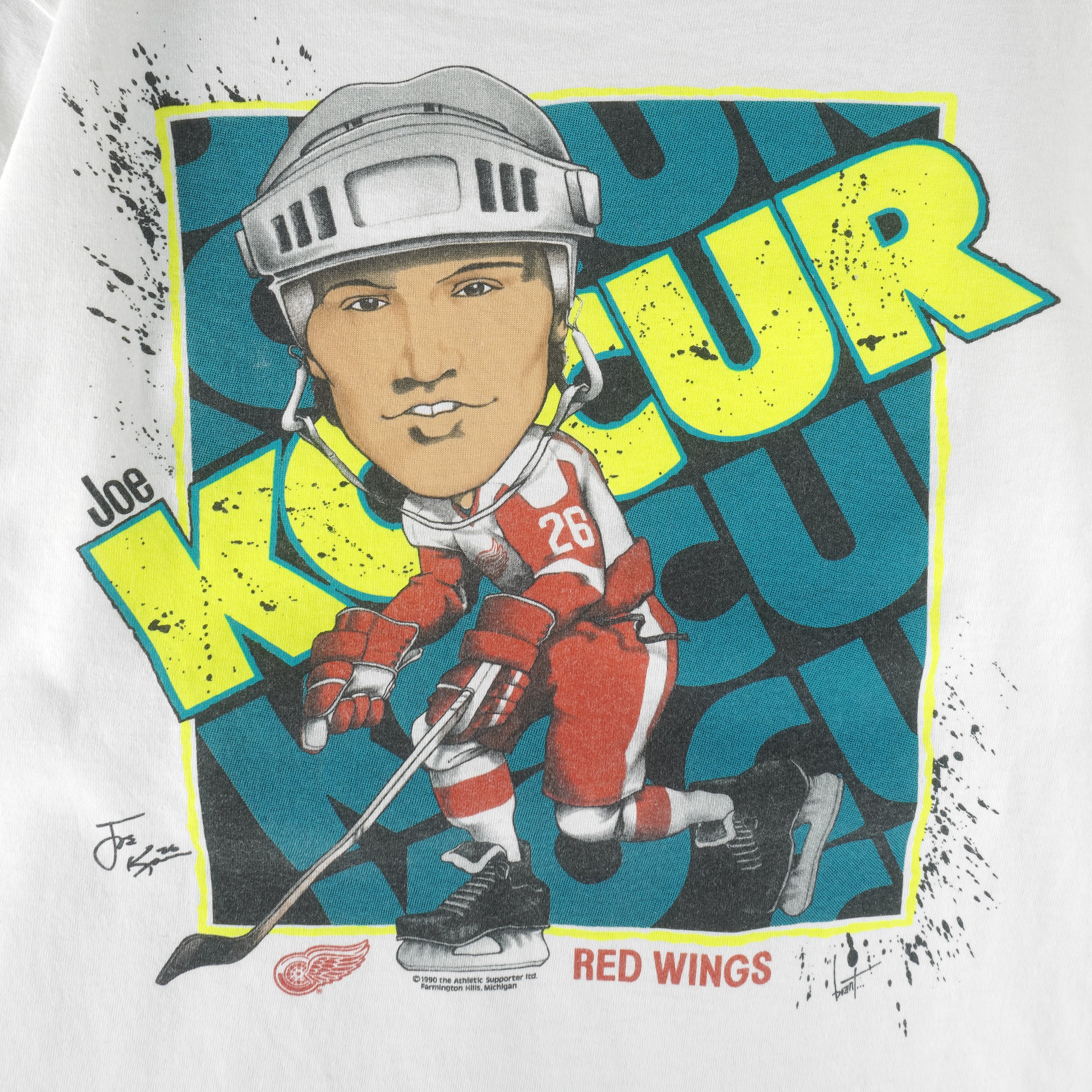NHL (Fruit Of The Loom) - Detroit Red Wings Joe Kocur Caricature T-Shirt 1990 X-Large - Image 3