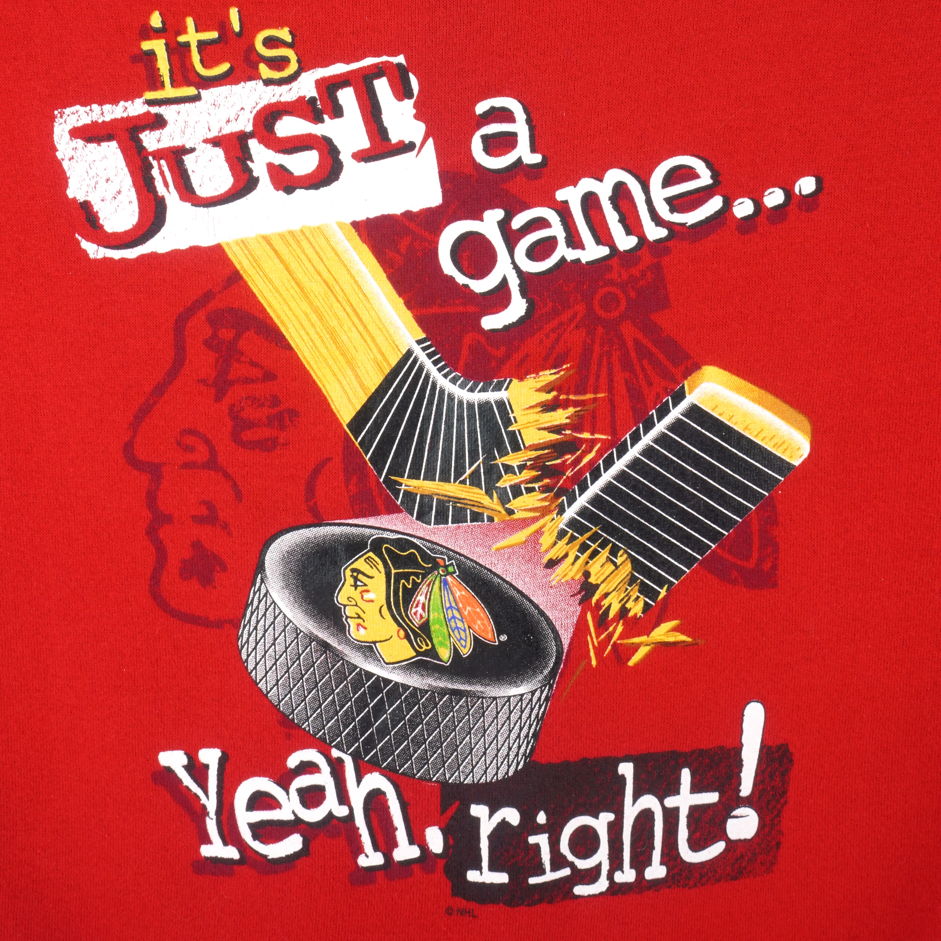 NHL (League Leader) - Chicago Blackhawks Its Just A Game Crew Neck Sweatshirt 1990s Large - Image 3