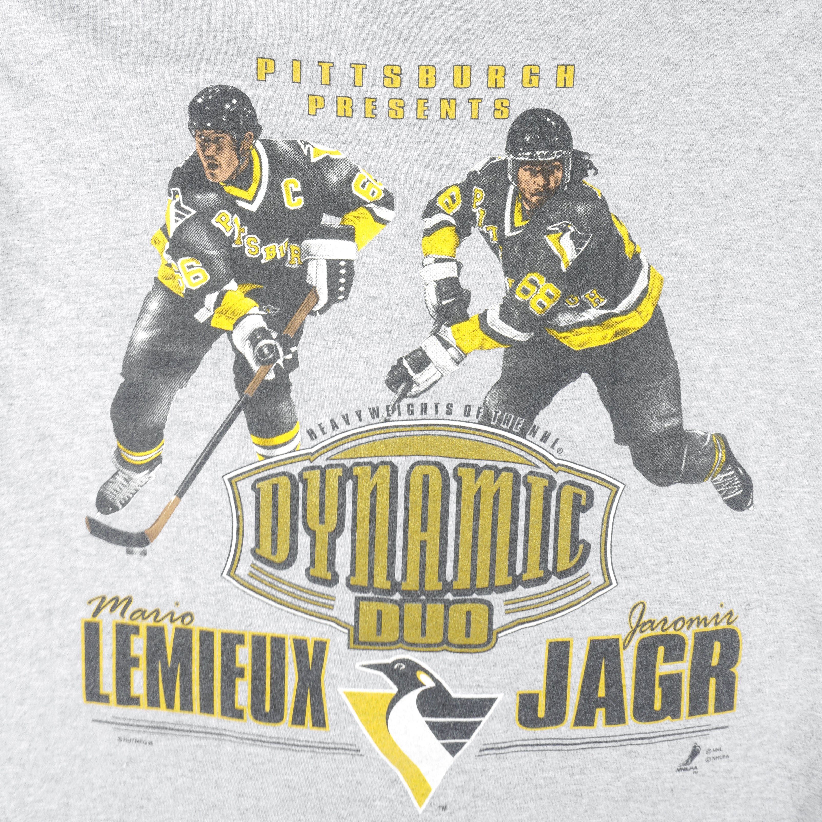NHL (Lee) - Pittsburgh Penguins Dynamic Duo Lemieux & Jagr T-Shirt 1990s Large - Image 3