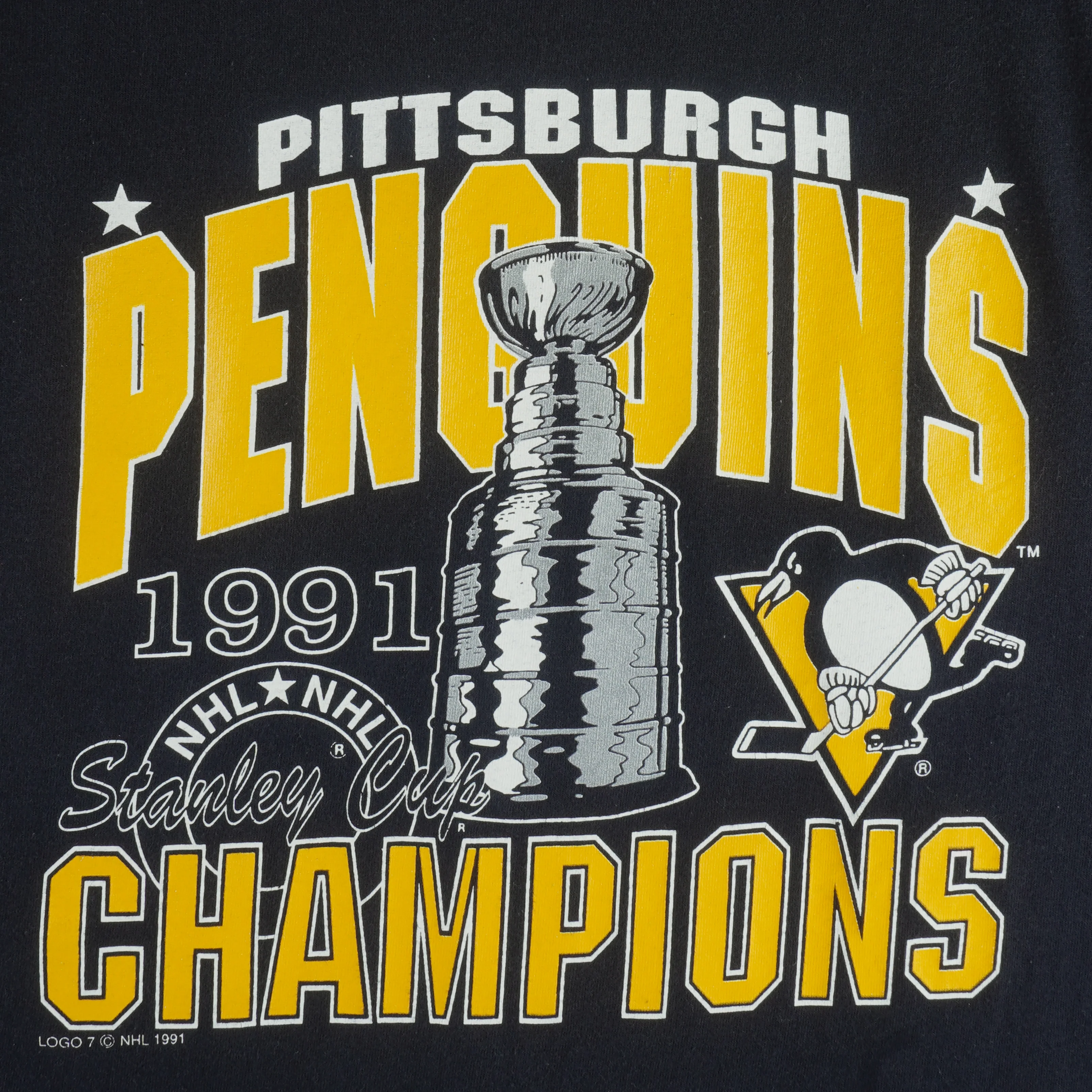 NHL (Logo 7) - Pittsburgh Penguins Stanley Cup Championship T-Shirt 1991 Large - Image 3