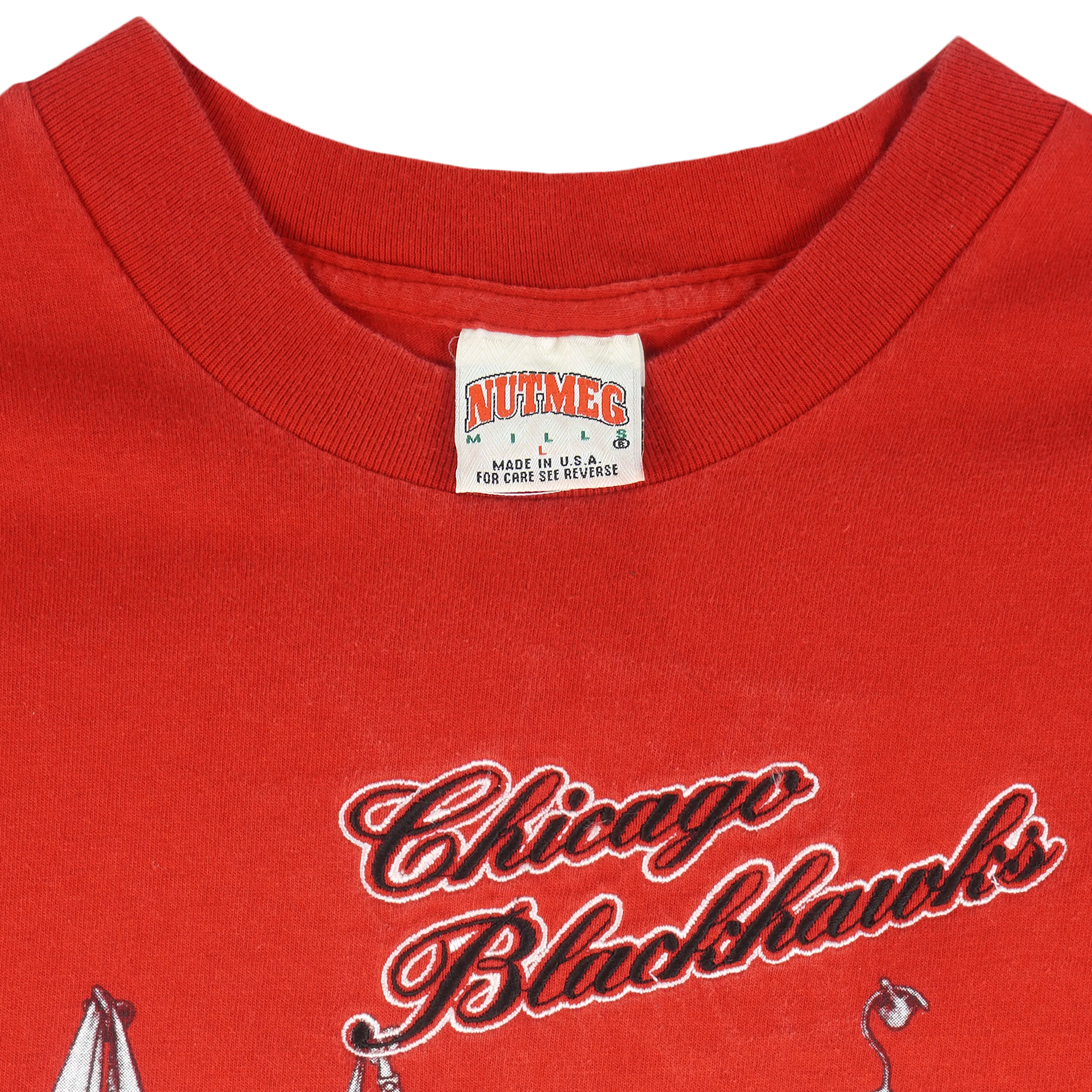 NHL (Nutmeg) - Chicago Blackhawks Embroidered T-Shirt 1990s Large - Image 4