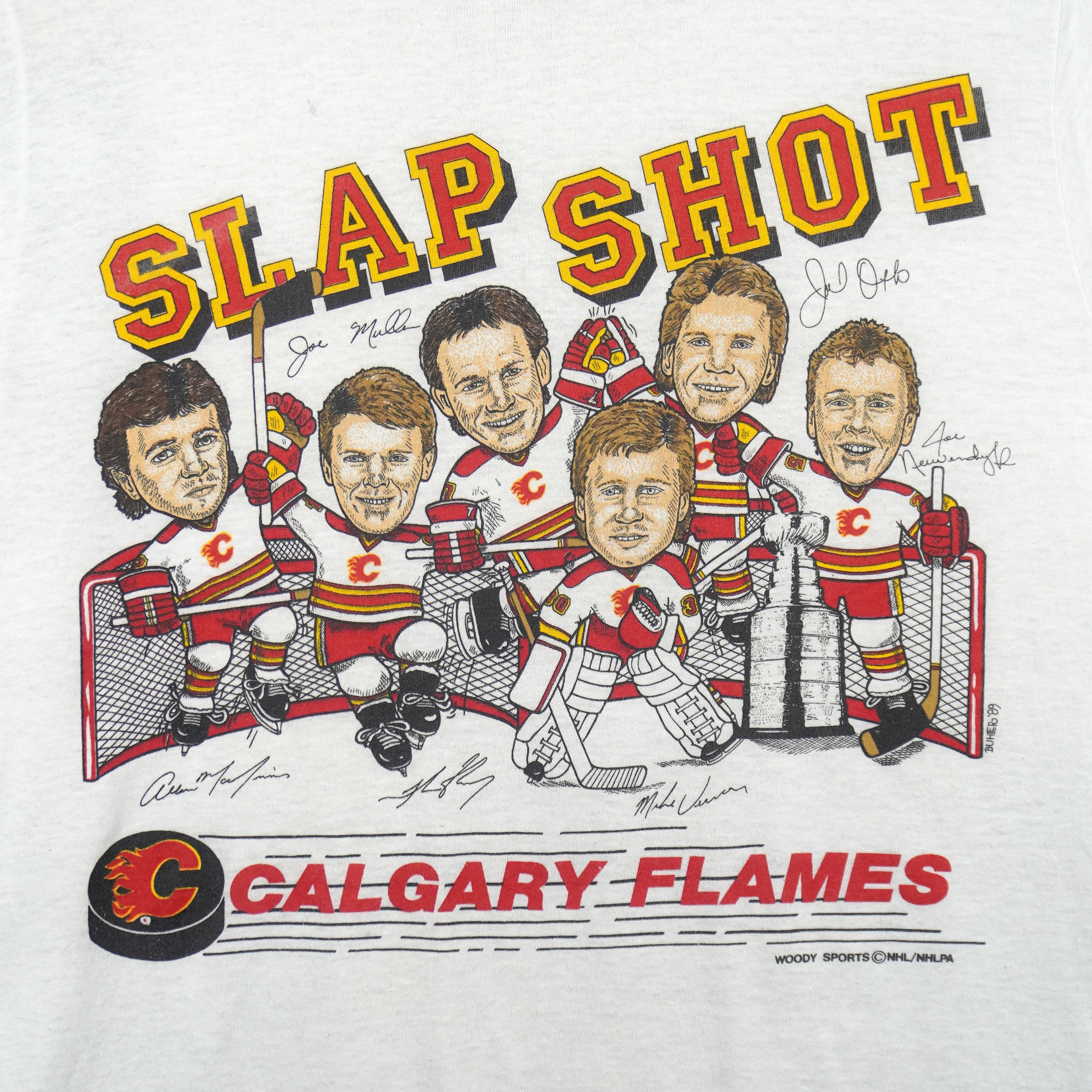 NHL (Screen Star) - Calgary Flames Slap Shot Caricature T-Shirt 1989 Medium - Image 3