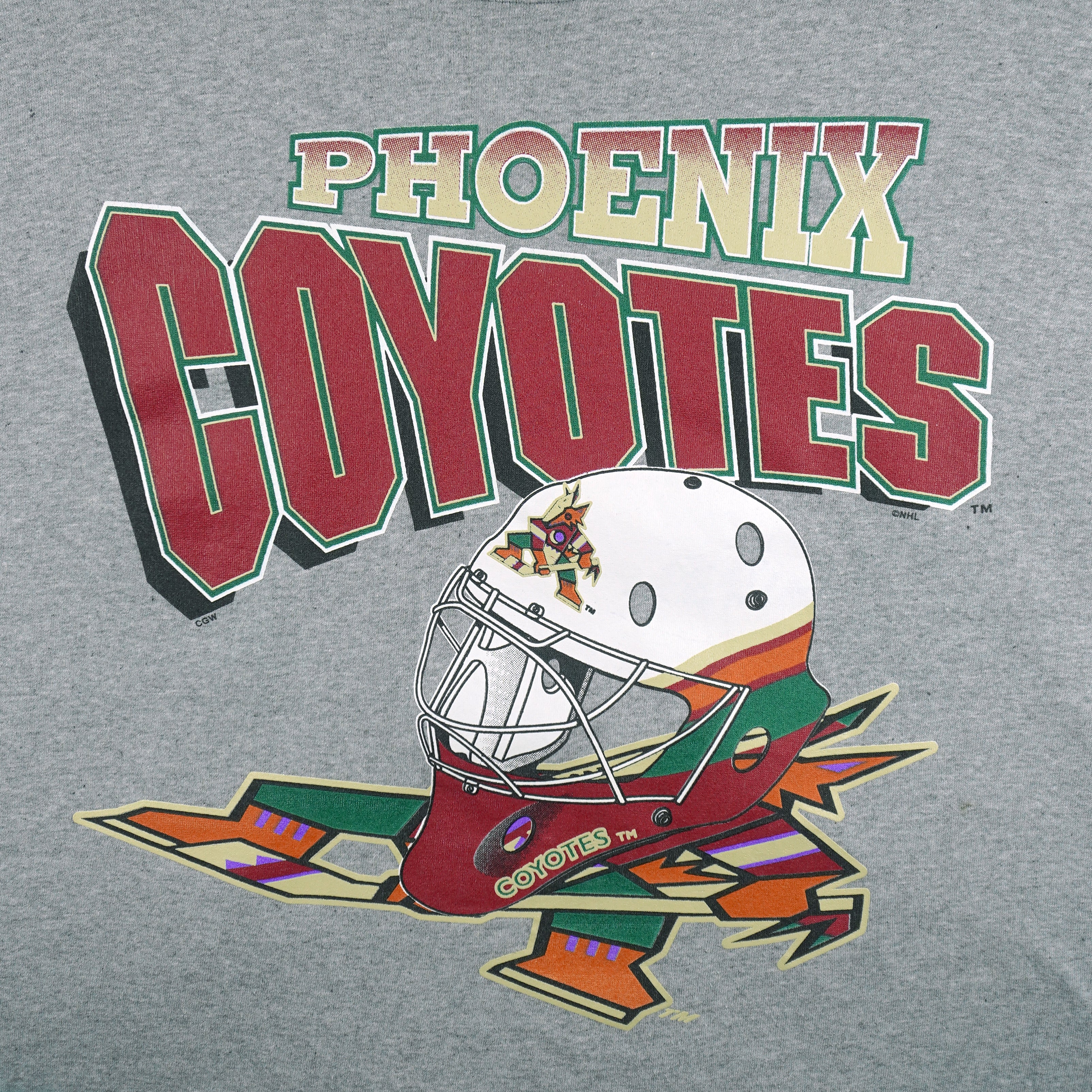 NHL (Waves) - Phoenix Coyotes Hockey Helmet T-Shirt 1990s X-Large - Image 3