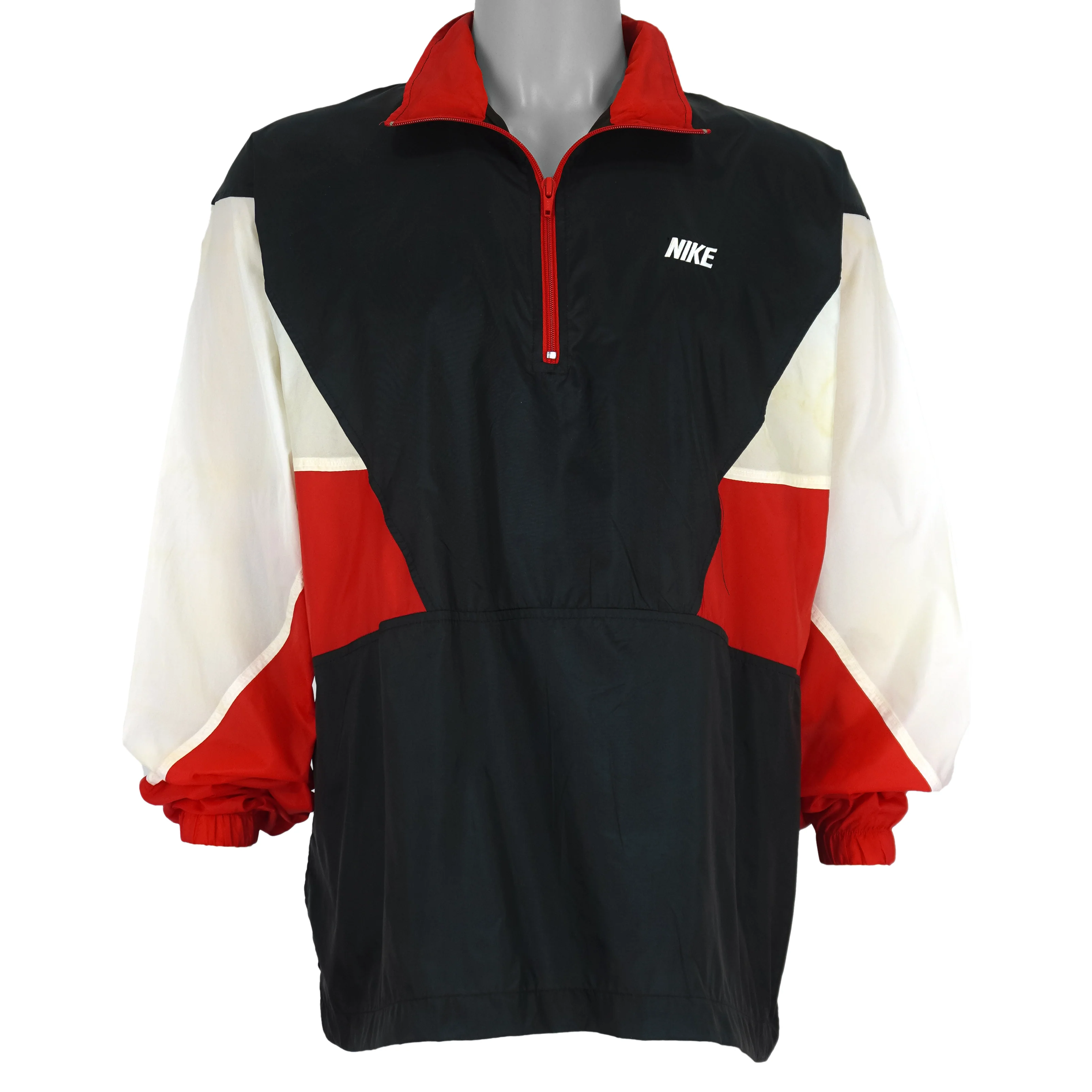 Nike - Black & White With Red 1/4 Zip Pullover Windbreaker 1990s X-Large - Image 2