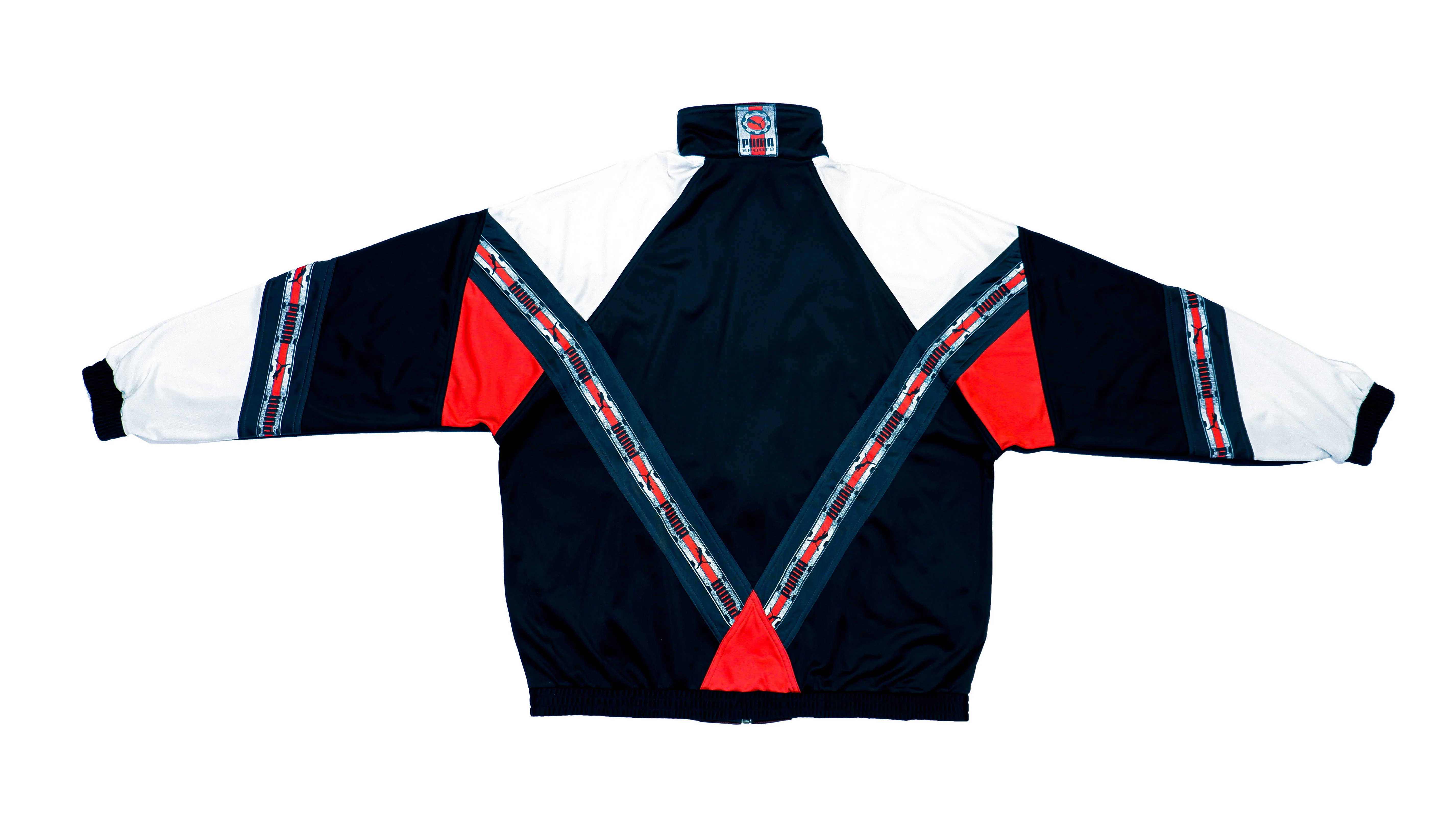 Puma - Dark Blue, Black, White and Red Taped Logo Track Jacket 1990s Large - Image 3