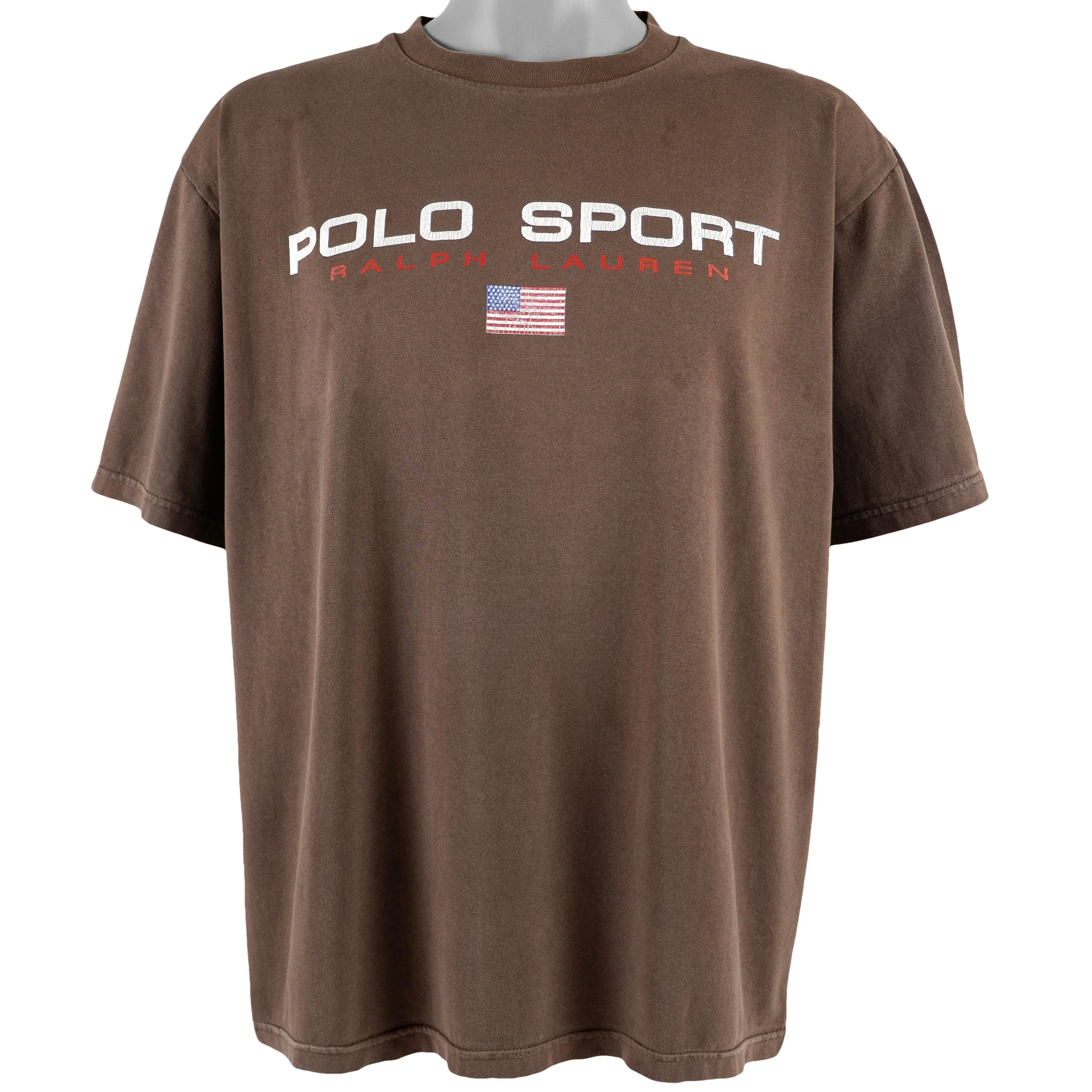 Ralph Lauren (Polo) - Brown Polo Sport Spell-Out T-Shirt 1990s X-Large