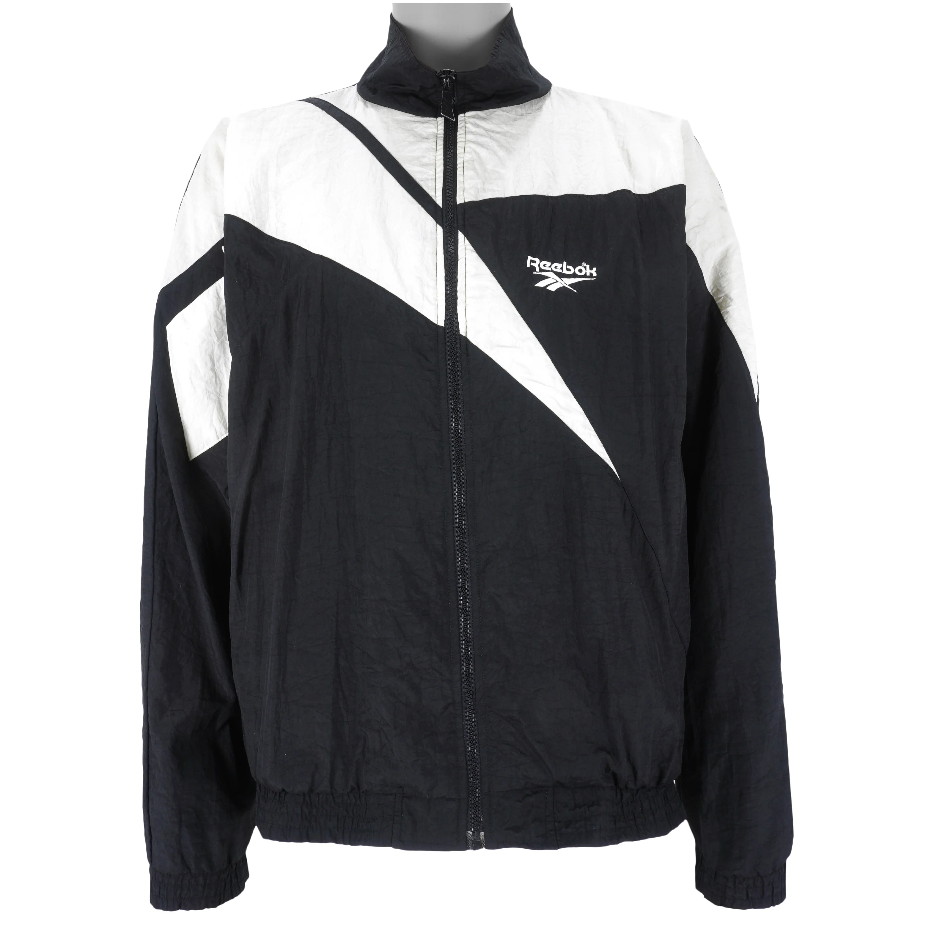 Reebok - Black & White Shawn Kemp Kamikaze Style Warm-up Windbreaker 1990s Large