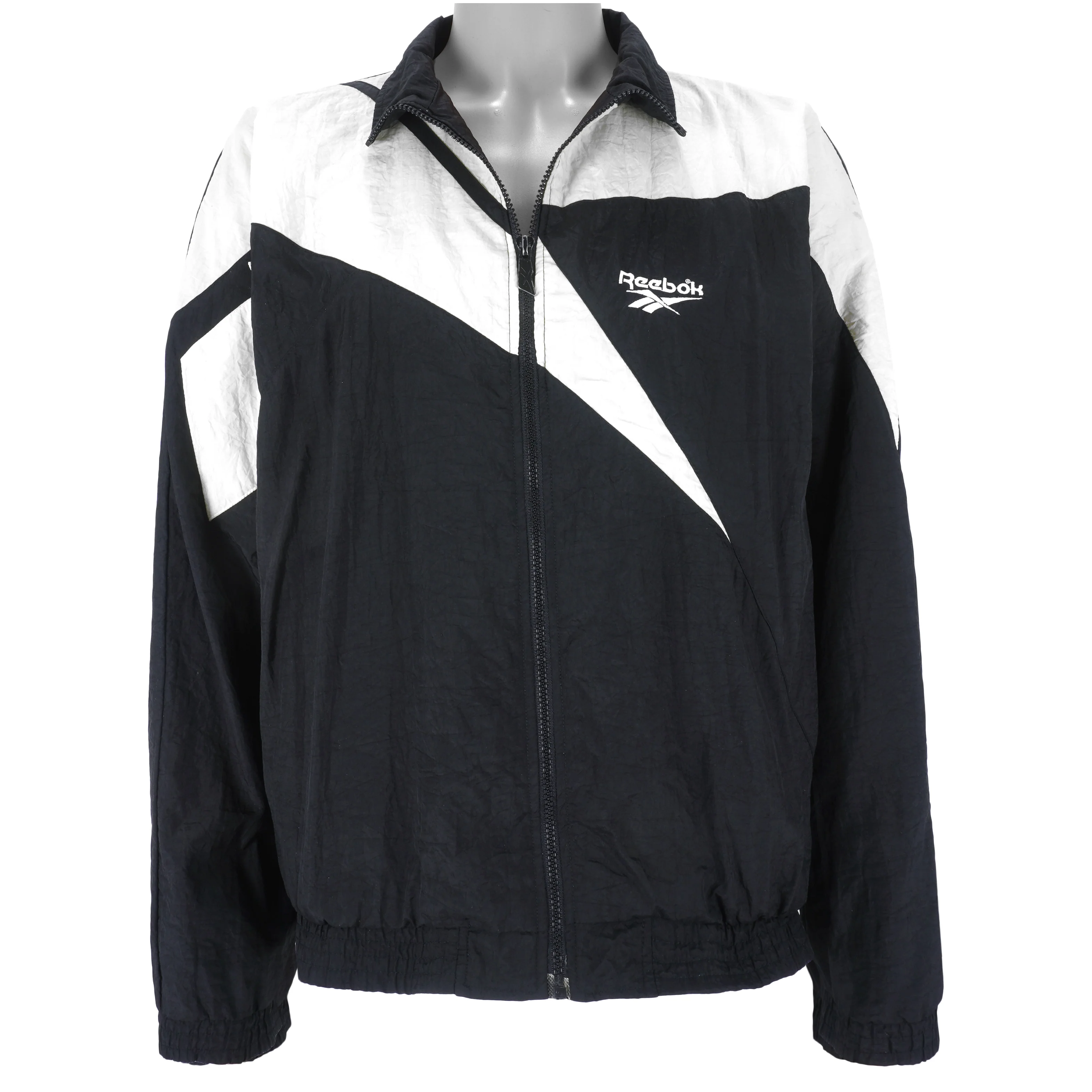 Reebok - Black & White Shawn Kemp Kamikaze Style Warm-up Windbreaker 1990s Large - Image 3