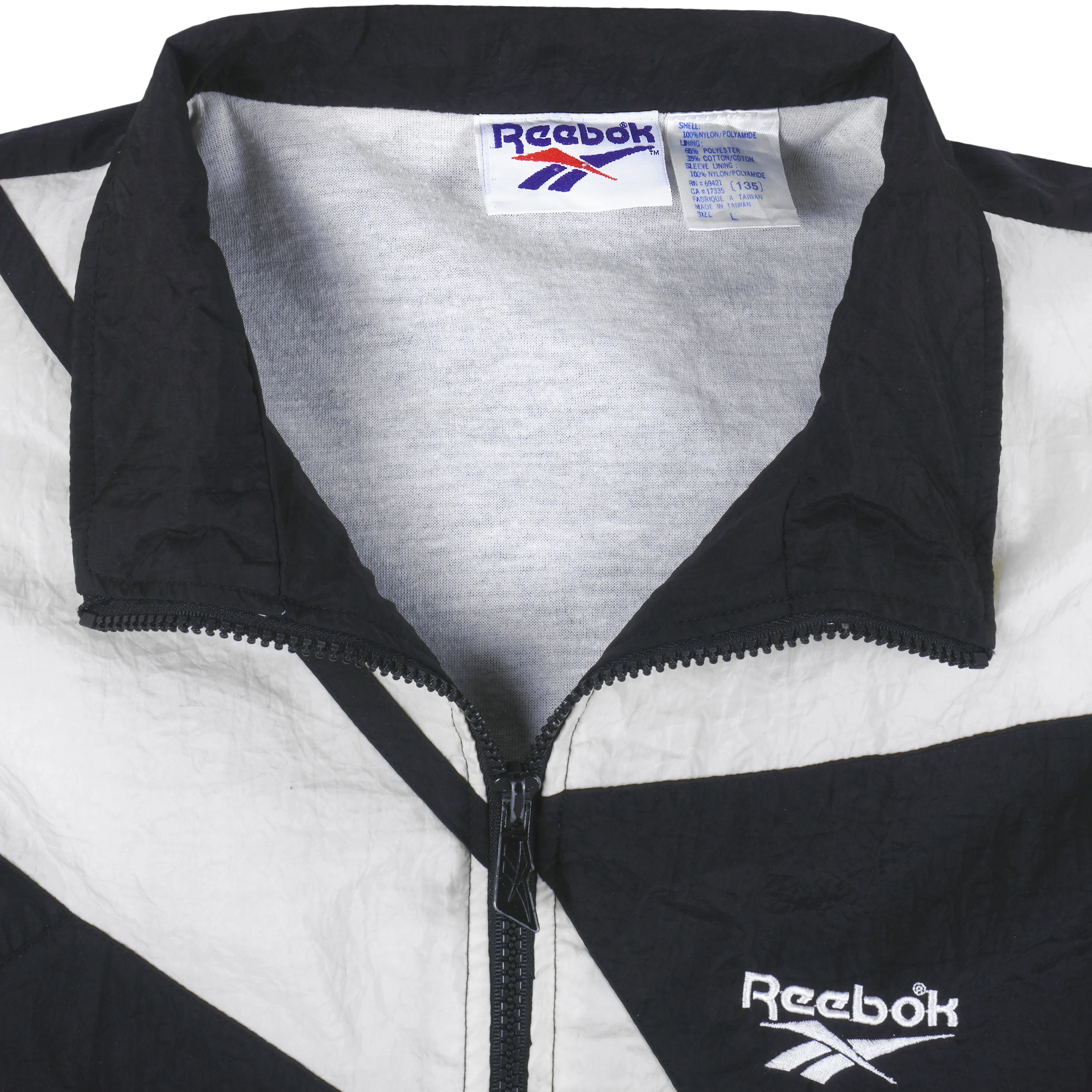 Reebok - Black & White Shawn Kemp Kamikaze Style Warm-up Windbreaker 1990s Large - Image 4