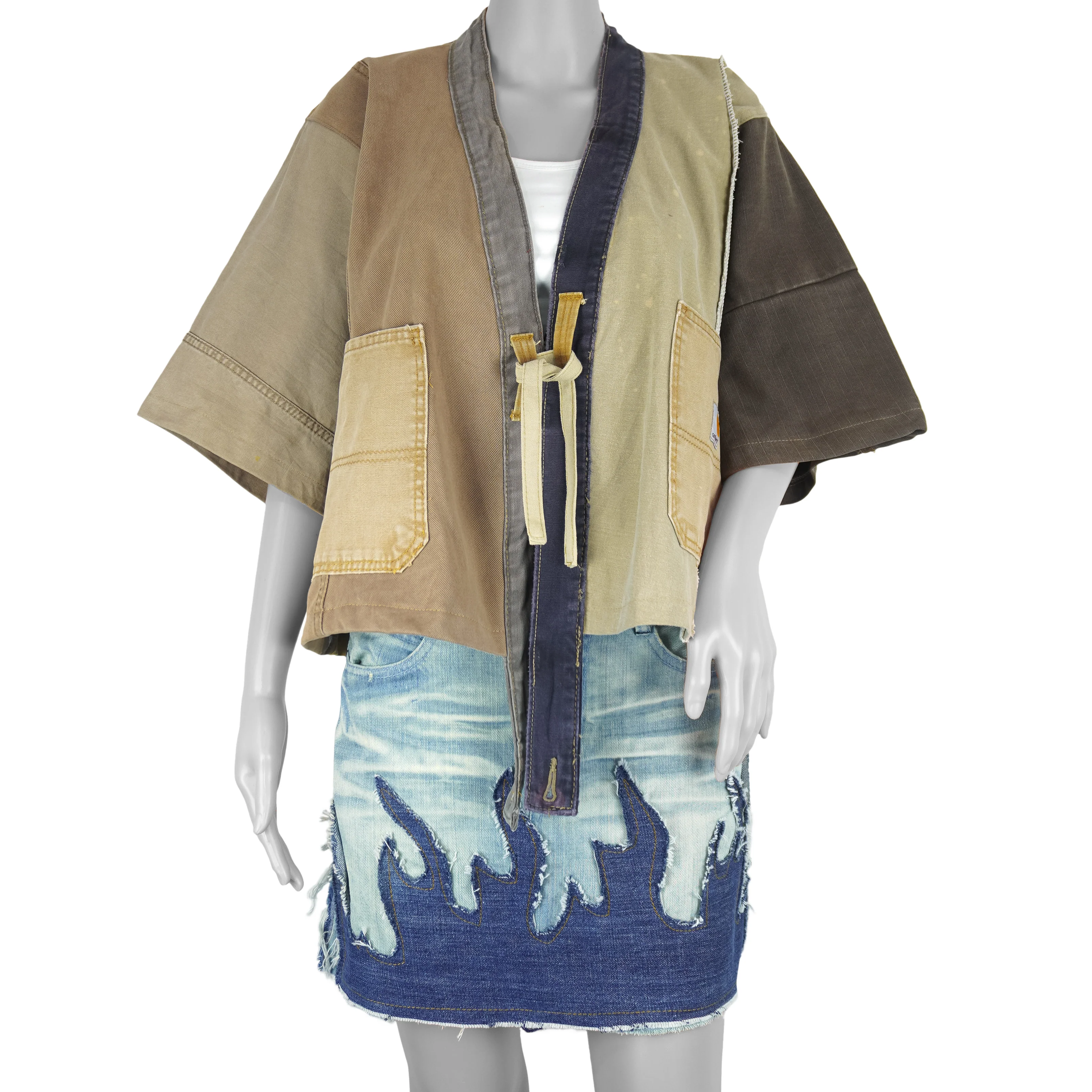 Reworked (Carhartt) - Half Body Kimono-Style T-Shirt Jacket Womens Free Size - Image 3